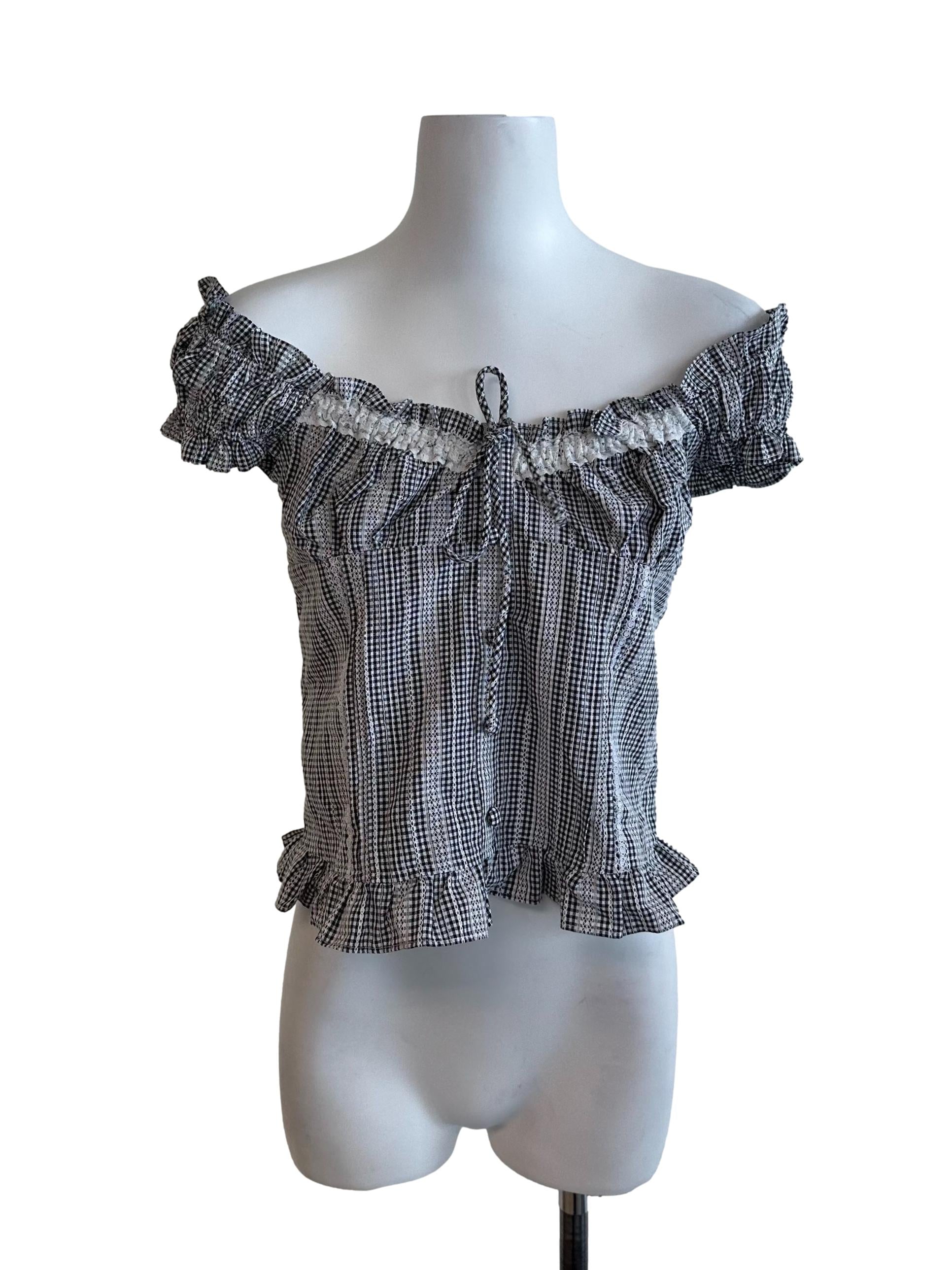Charcoal Black Pattern Lace Off Shoulder Top