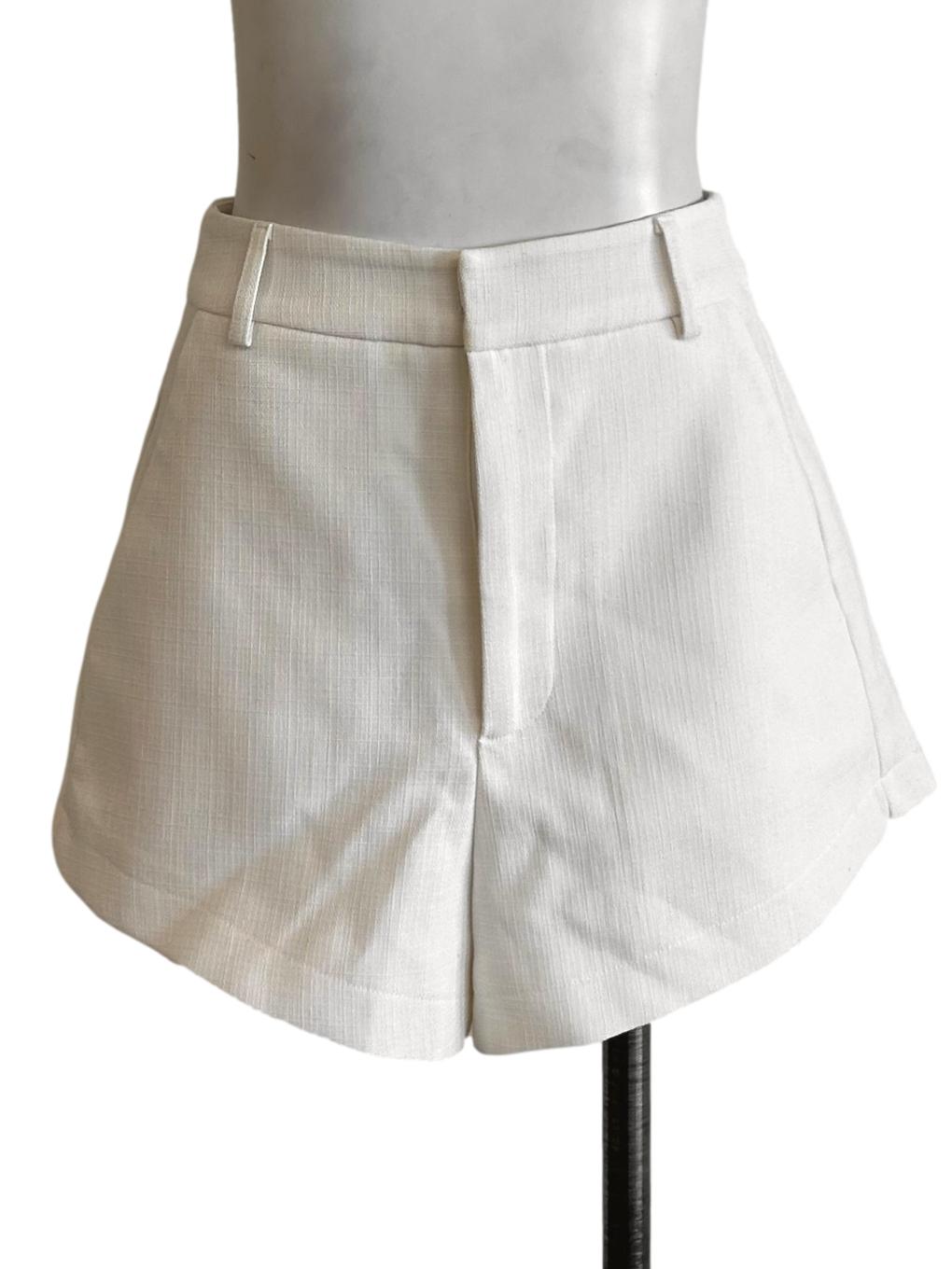 Pearl White Textured Shorts