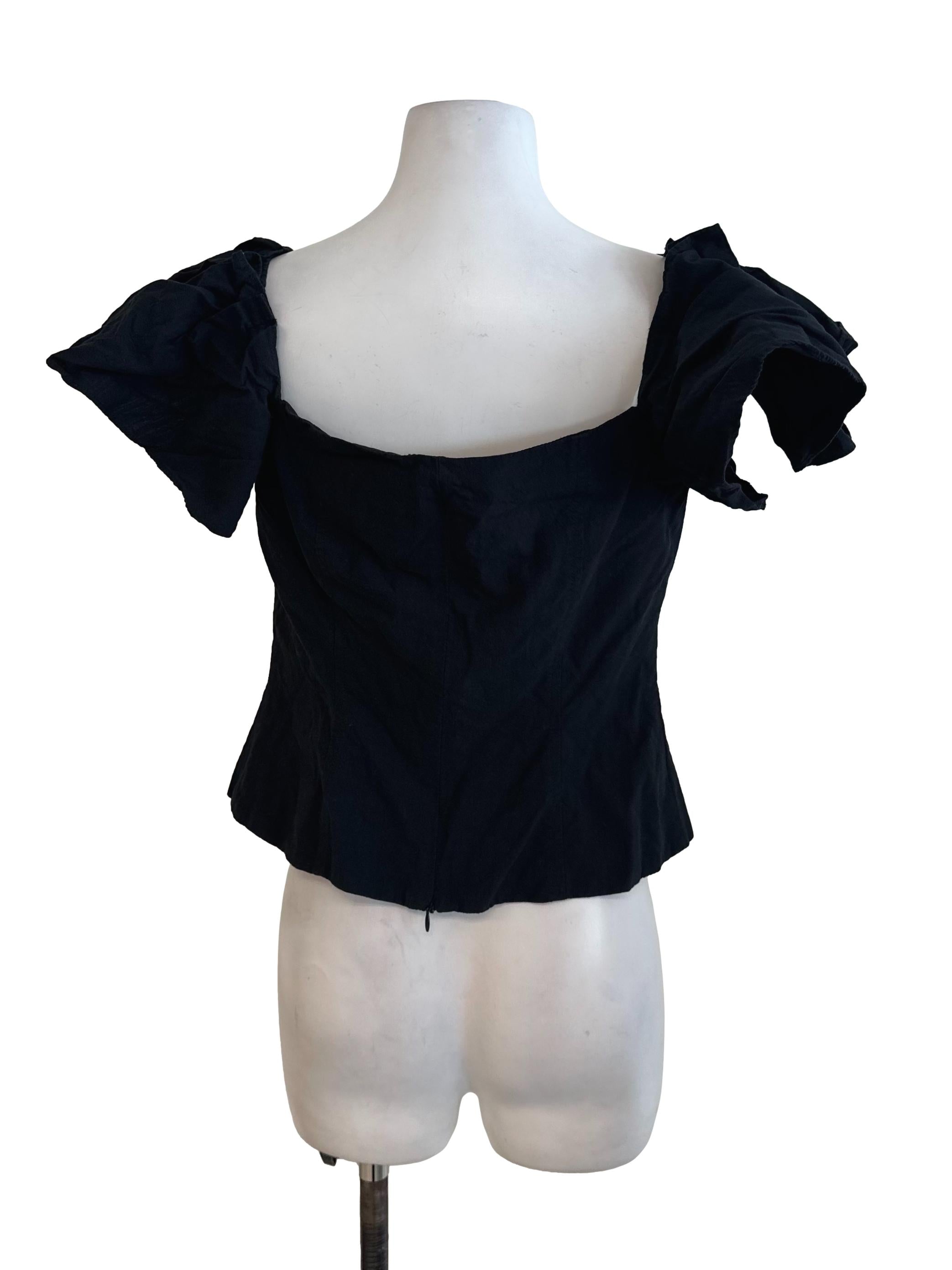 Black Square Neck Ruffle Sleeve Top