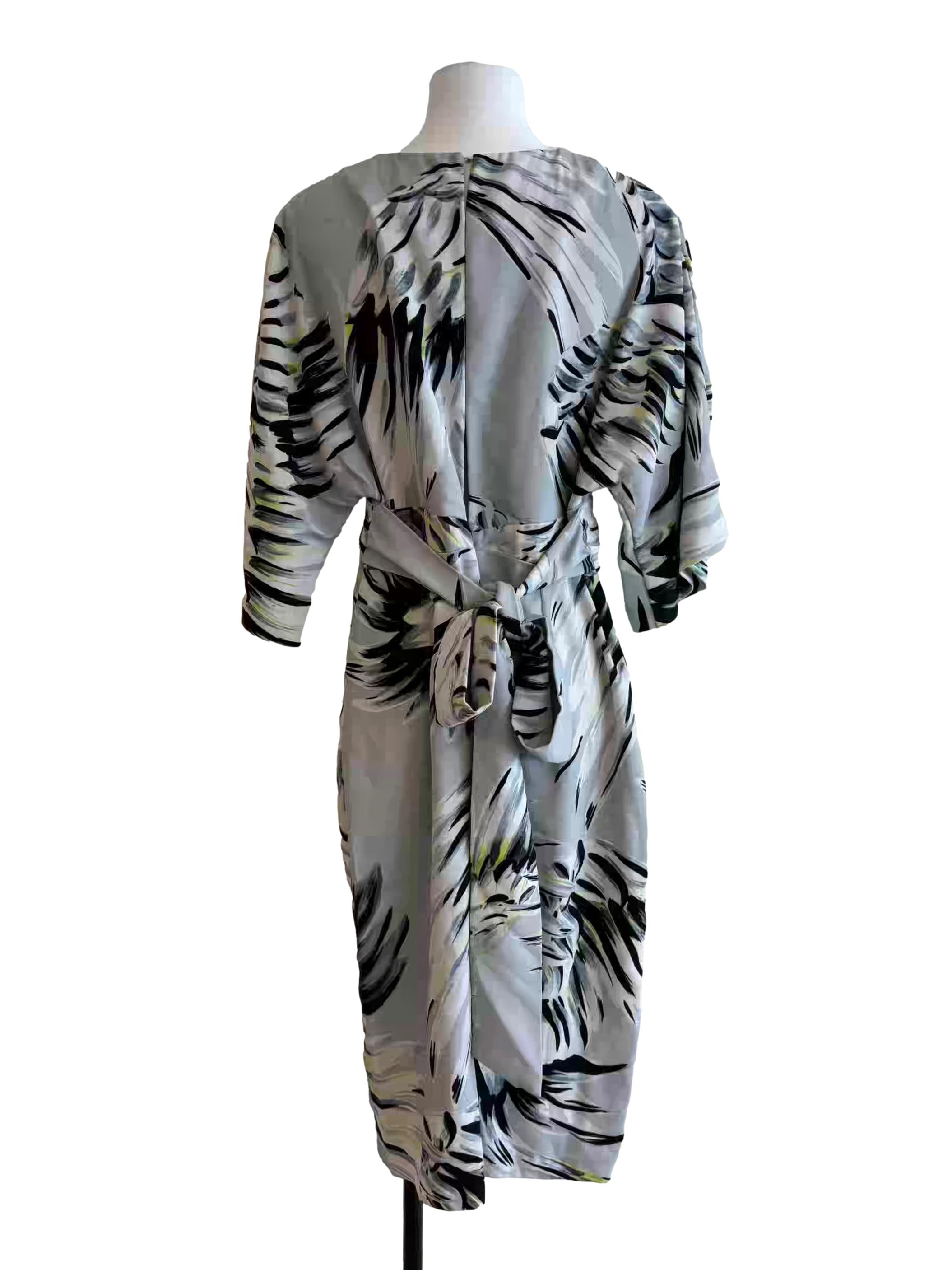 Light Grey Leaf Print Plunge Neck Dress