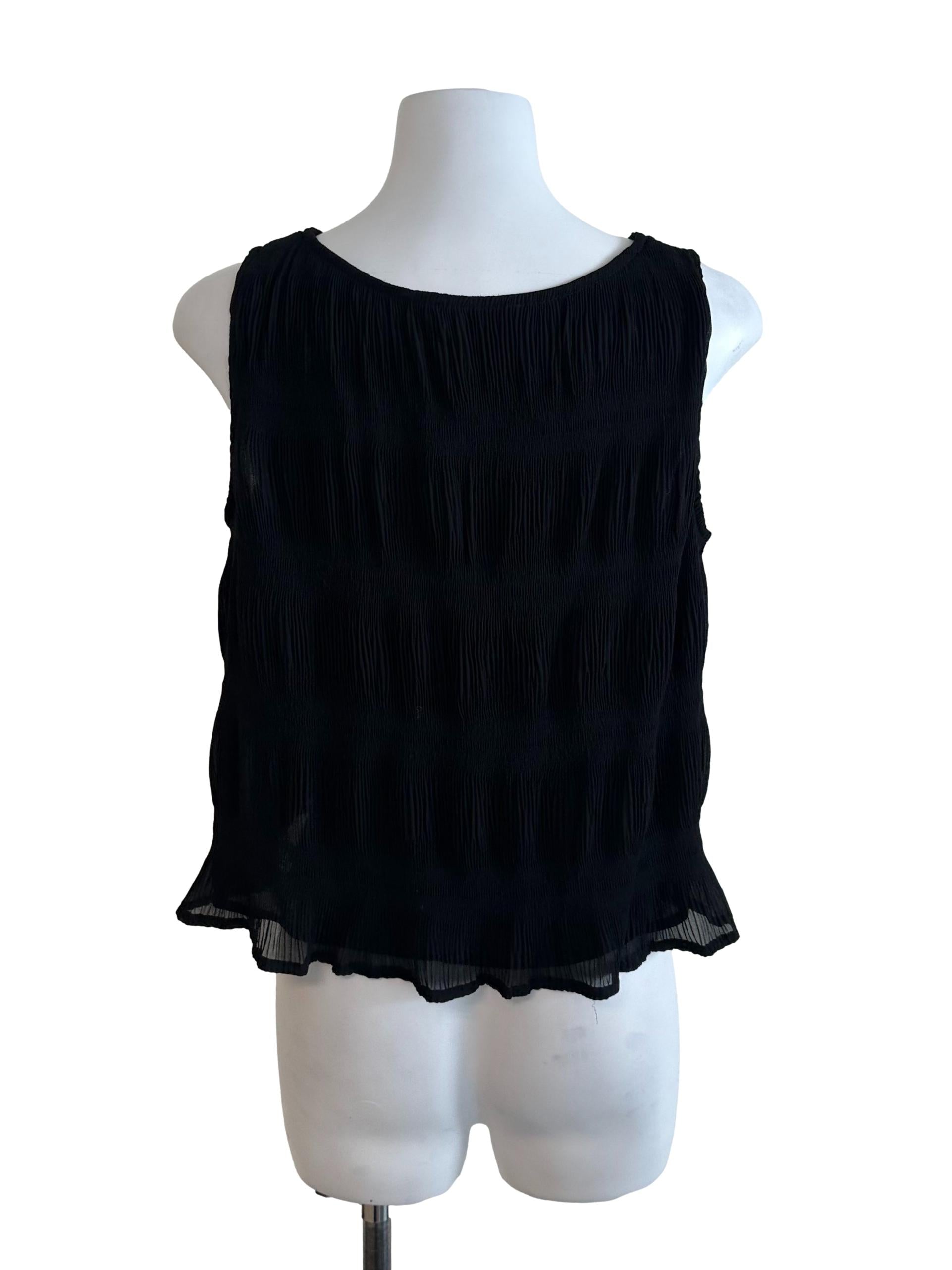 Rich Black V Neck Pleated Top