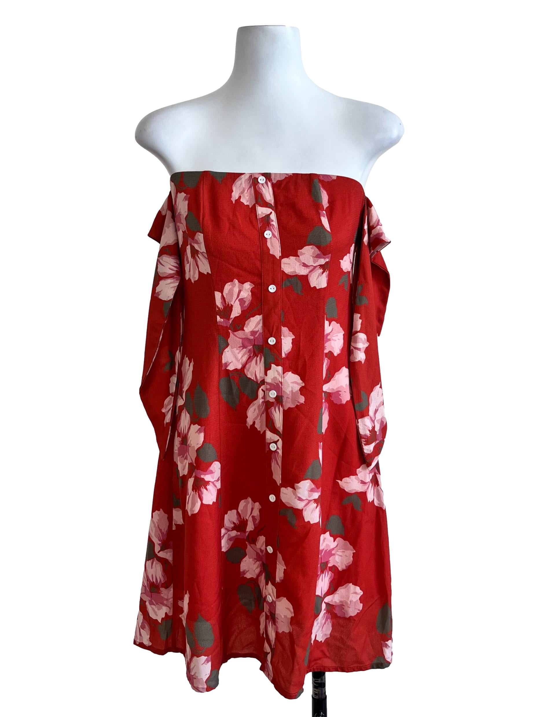Orange Floral Pattern Sleeveless Blouse