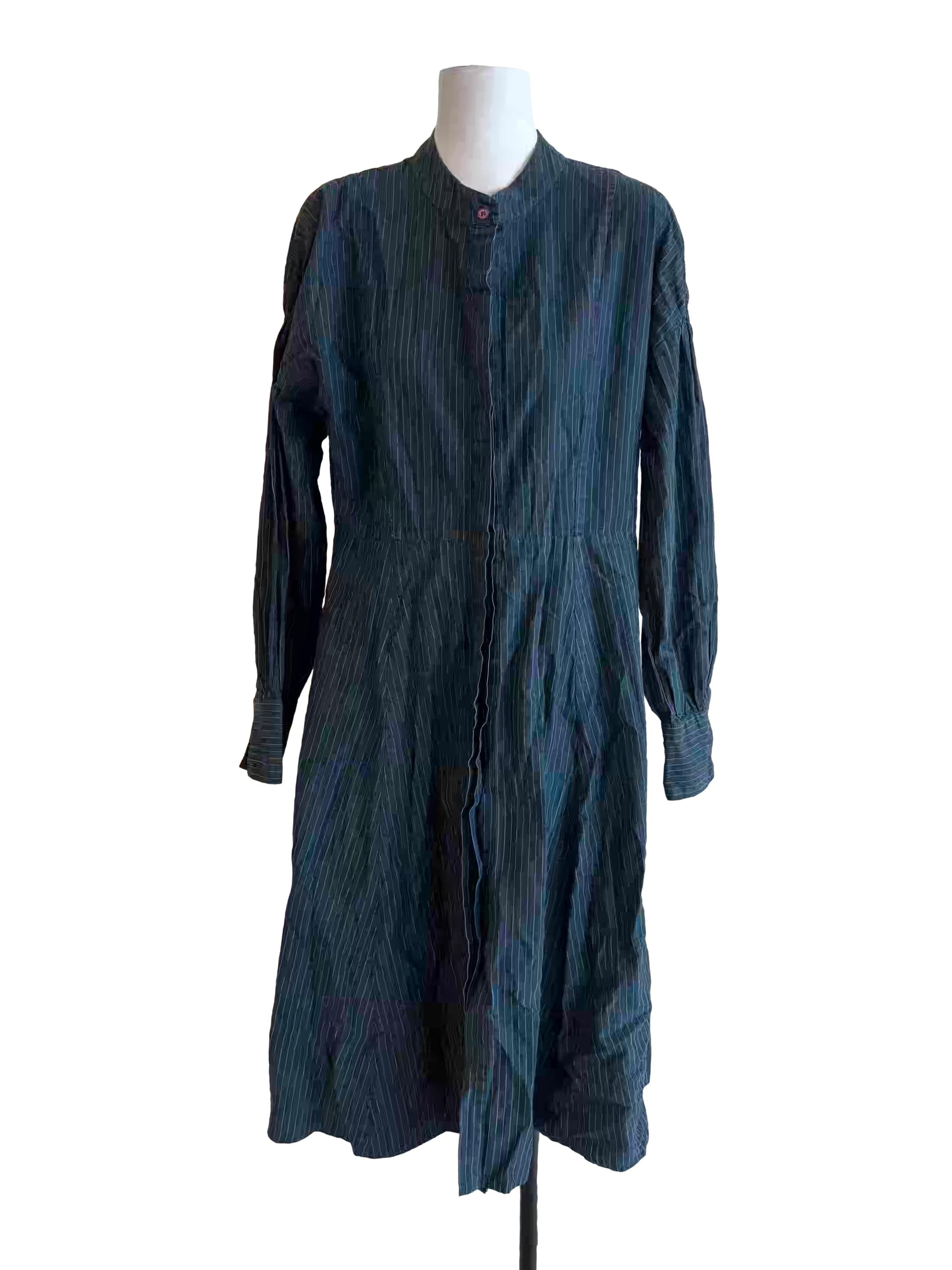 Aegean Blue Striped A-Line Shirt Dress