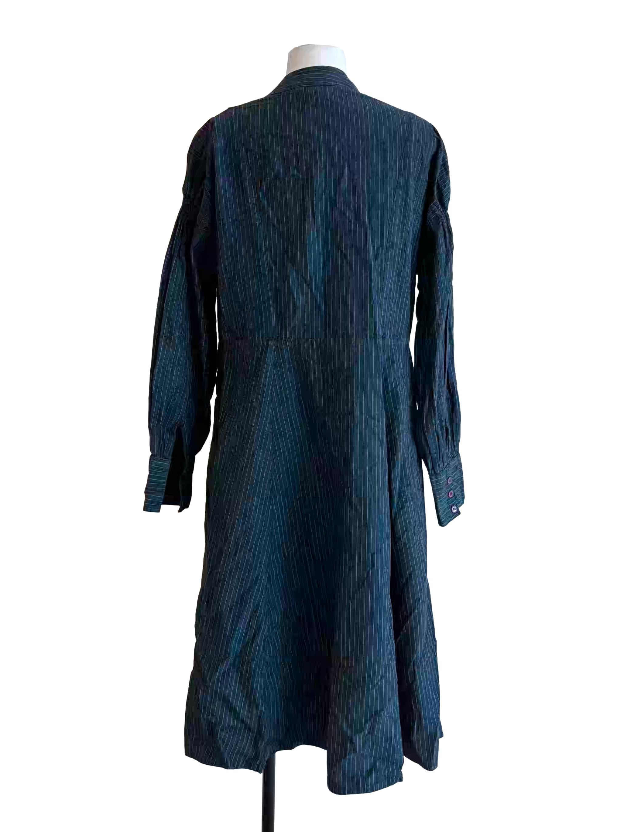 Aegean Blue Striped A-Line Shirt Dress