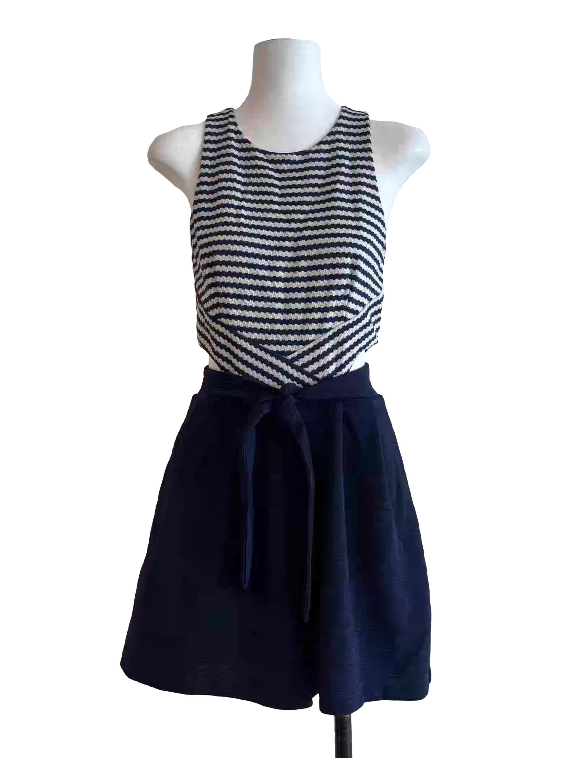 Navy Blue Stripe Sleeveless Romper