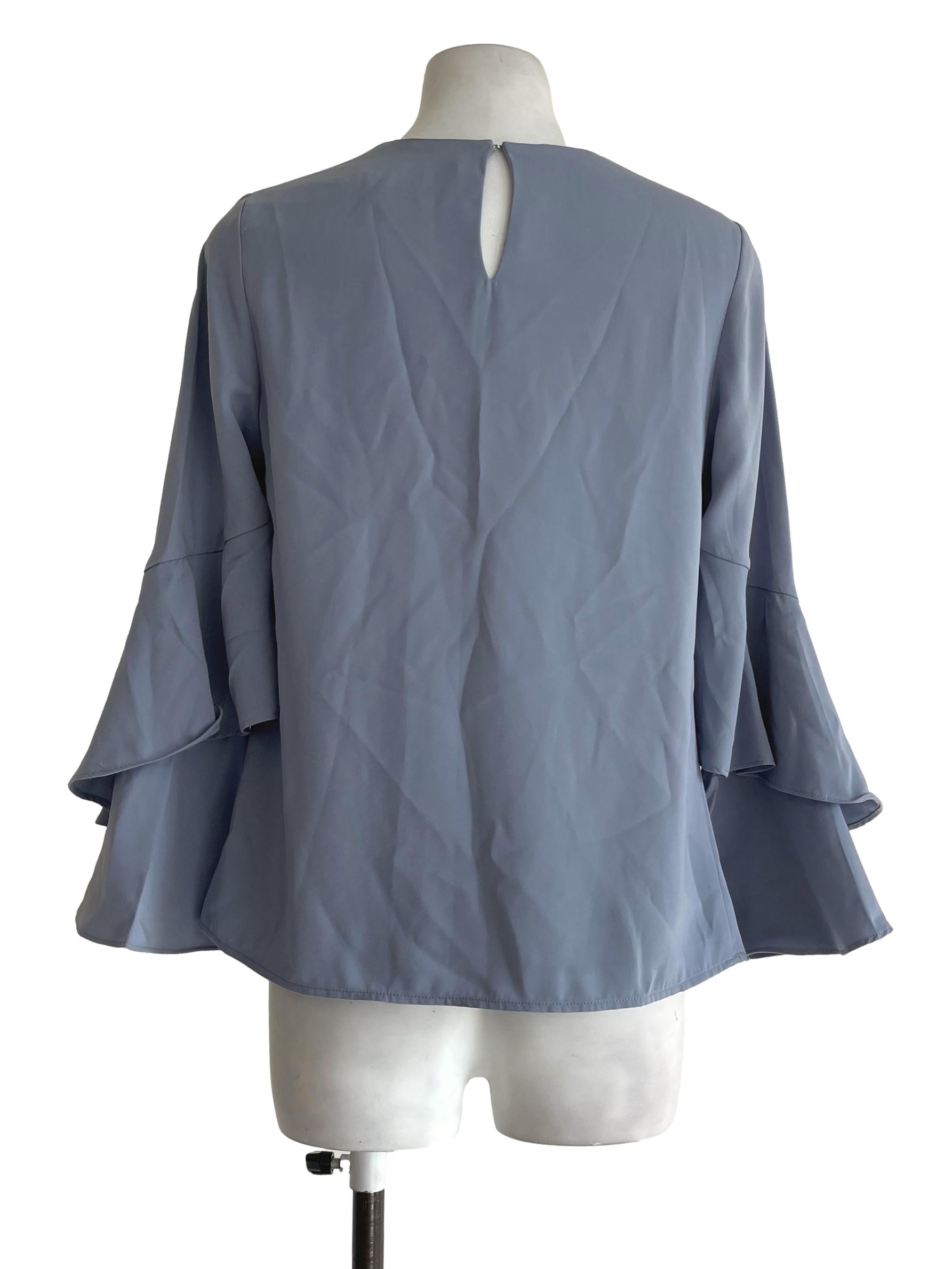 Klarra Lilac Grey Ruffled Sleeves Top | REFASH