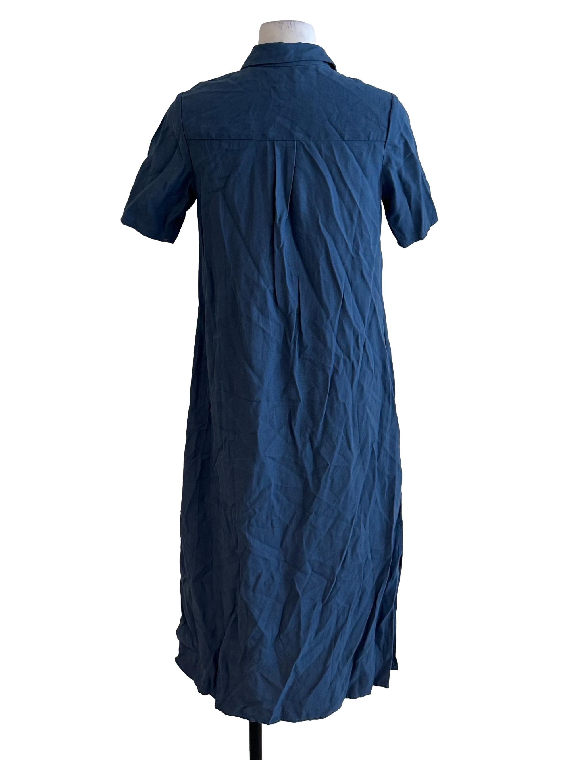 Indigo Blue Button Collar Shirt Dress OSN
