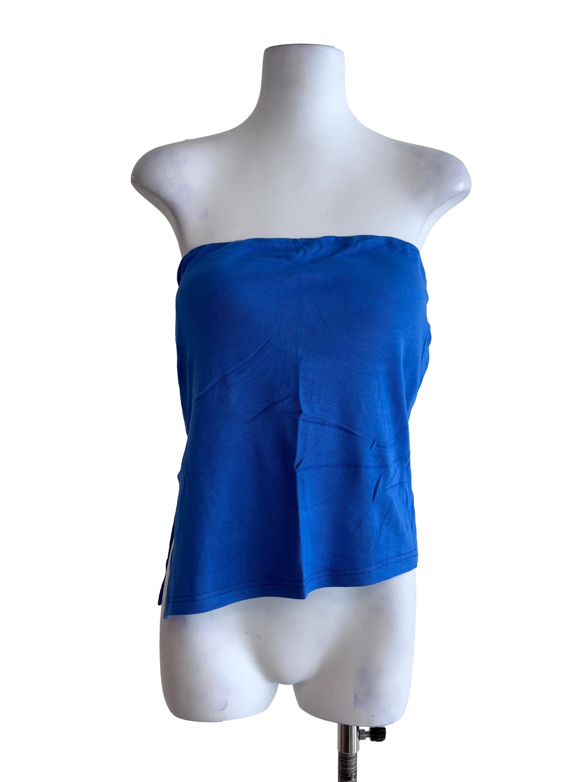 Blue Ronni Asymmetrical Padded Tube Top