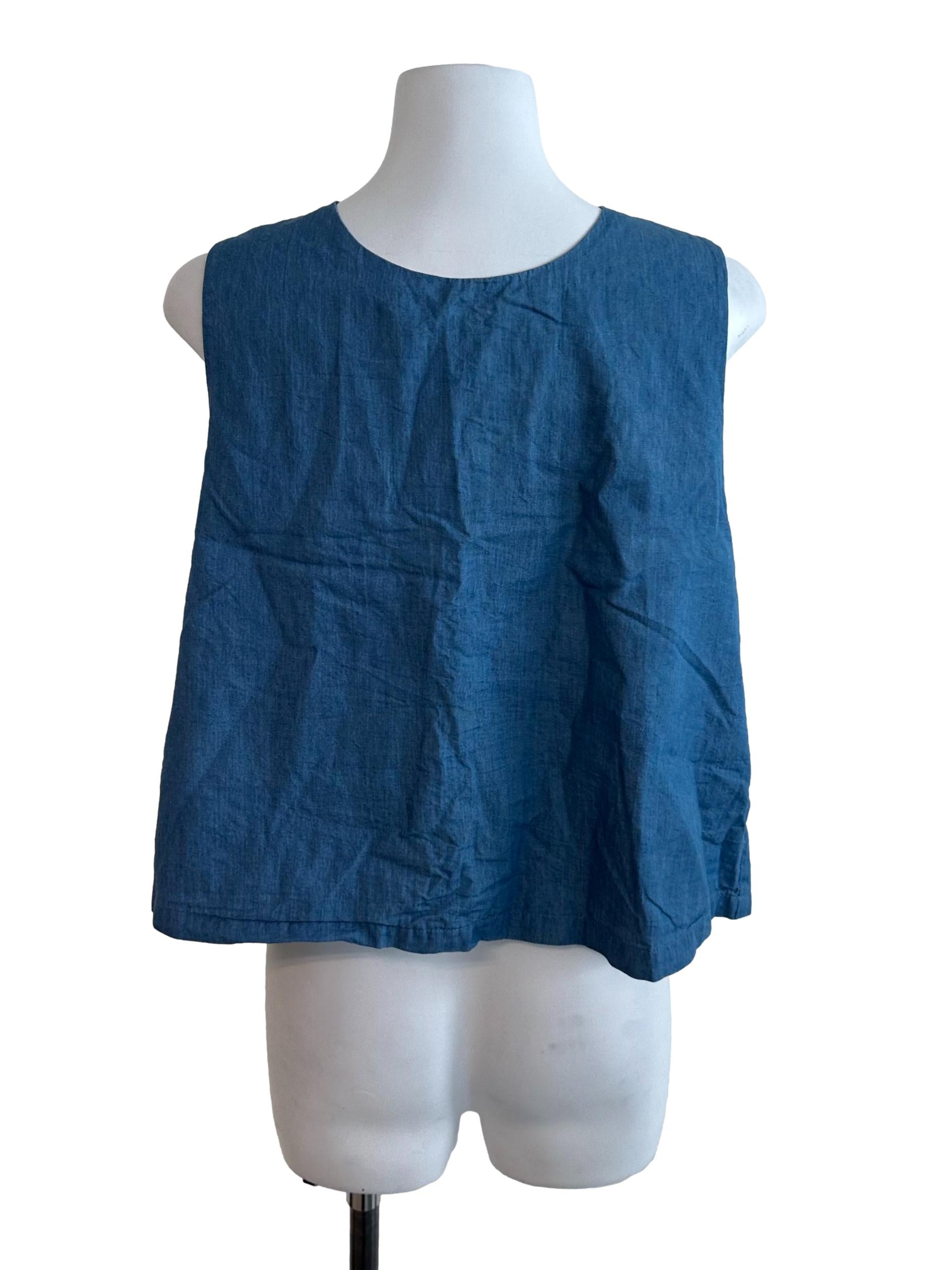 Indigo Blue Denim Back Button Top