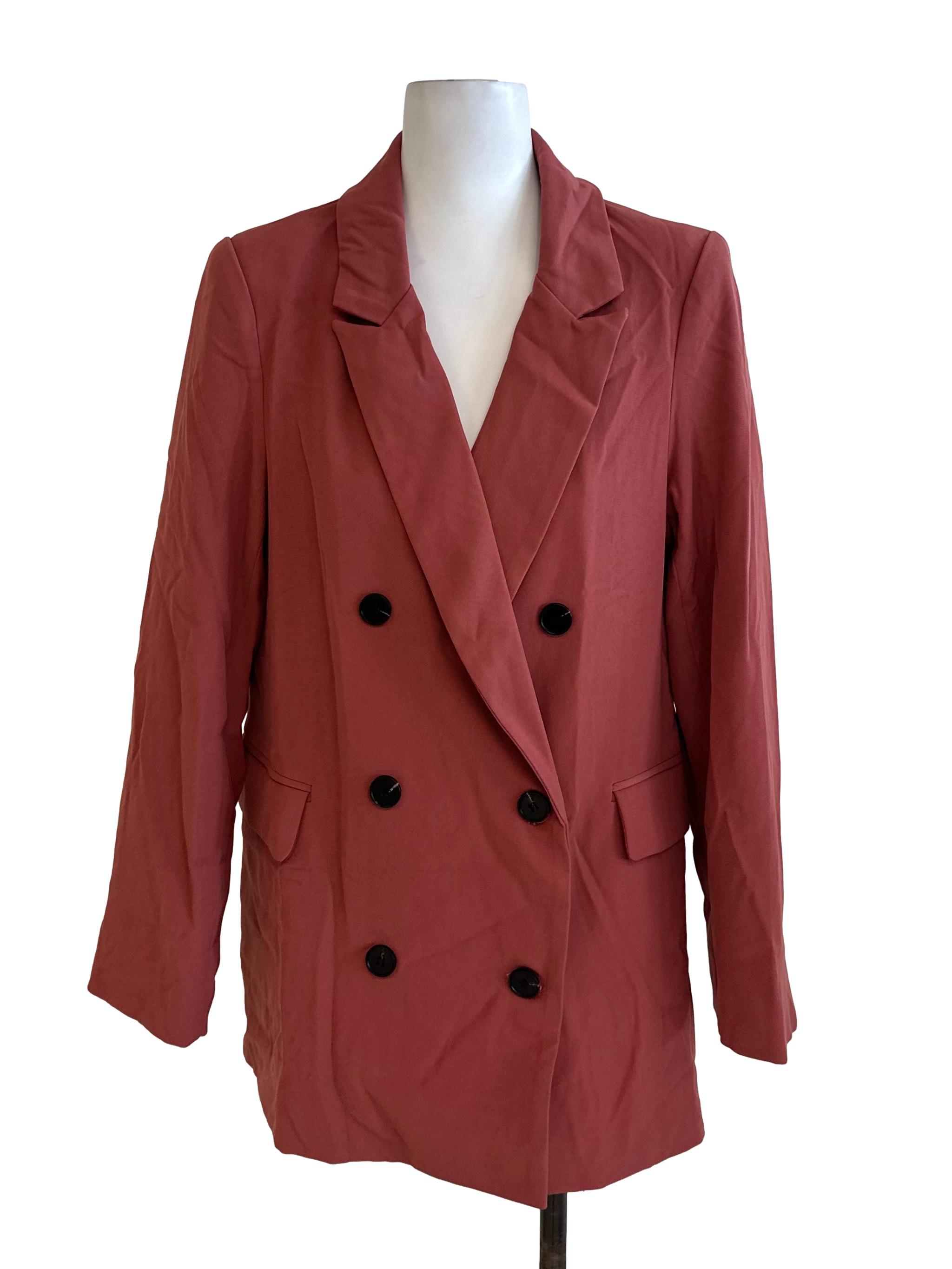 Brick Red Collar Long Blazer