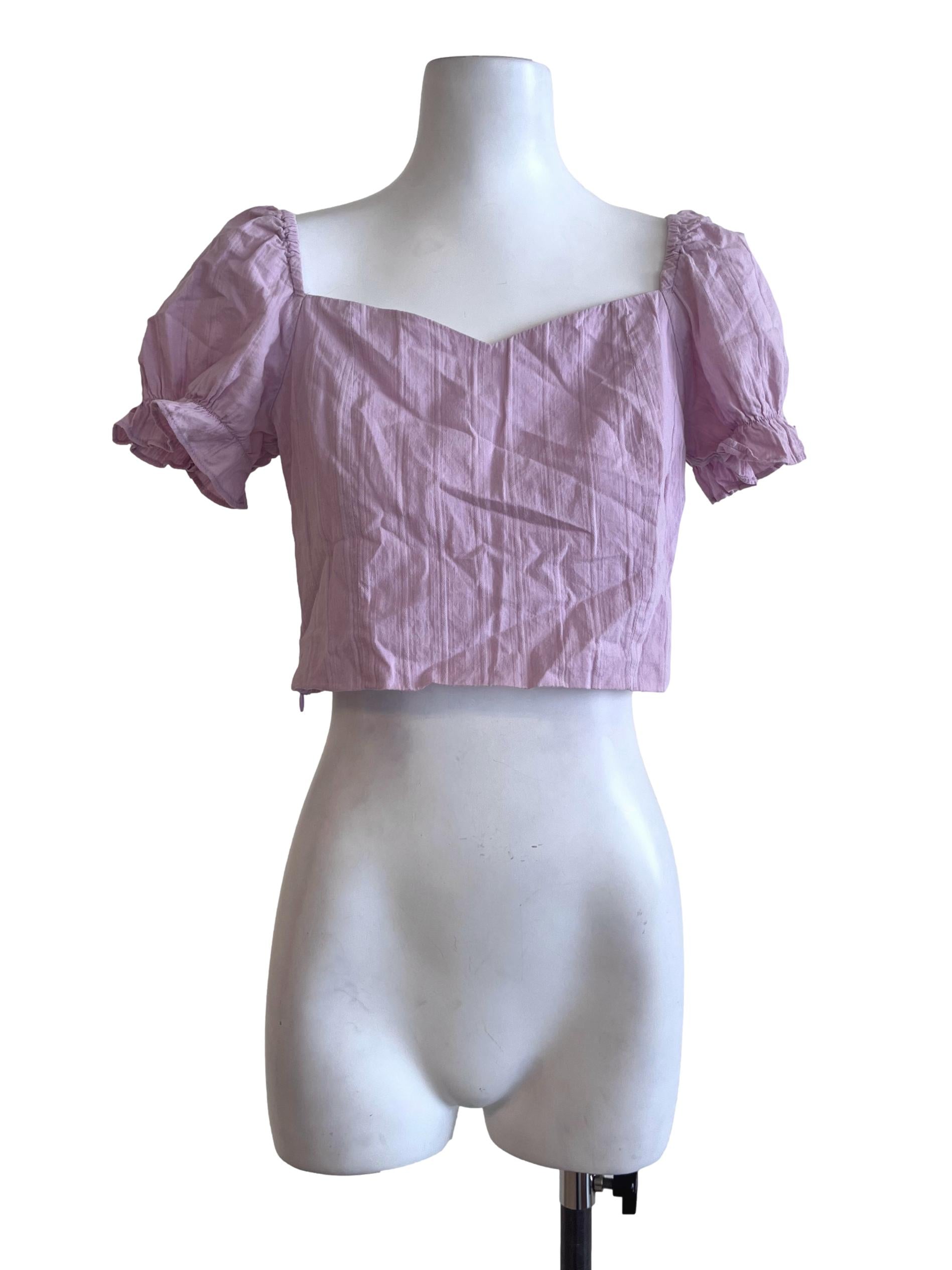 Heather Purple Puff Sleeve Cropped Top
