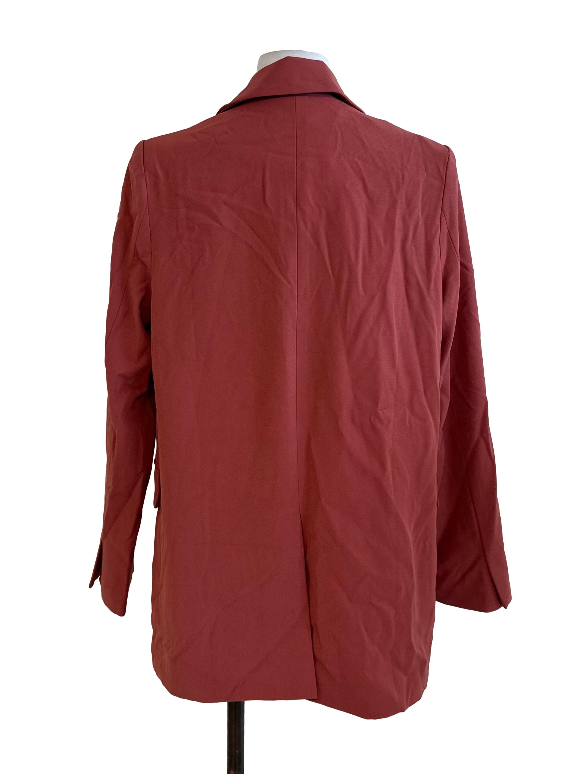 Brick Red Collar Long Blazer