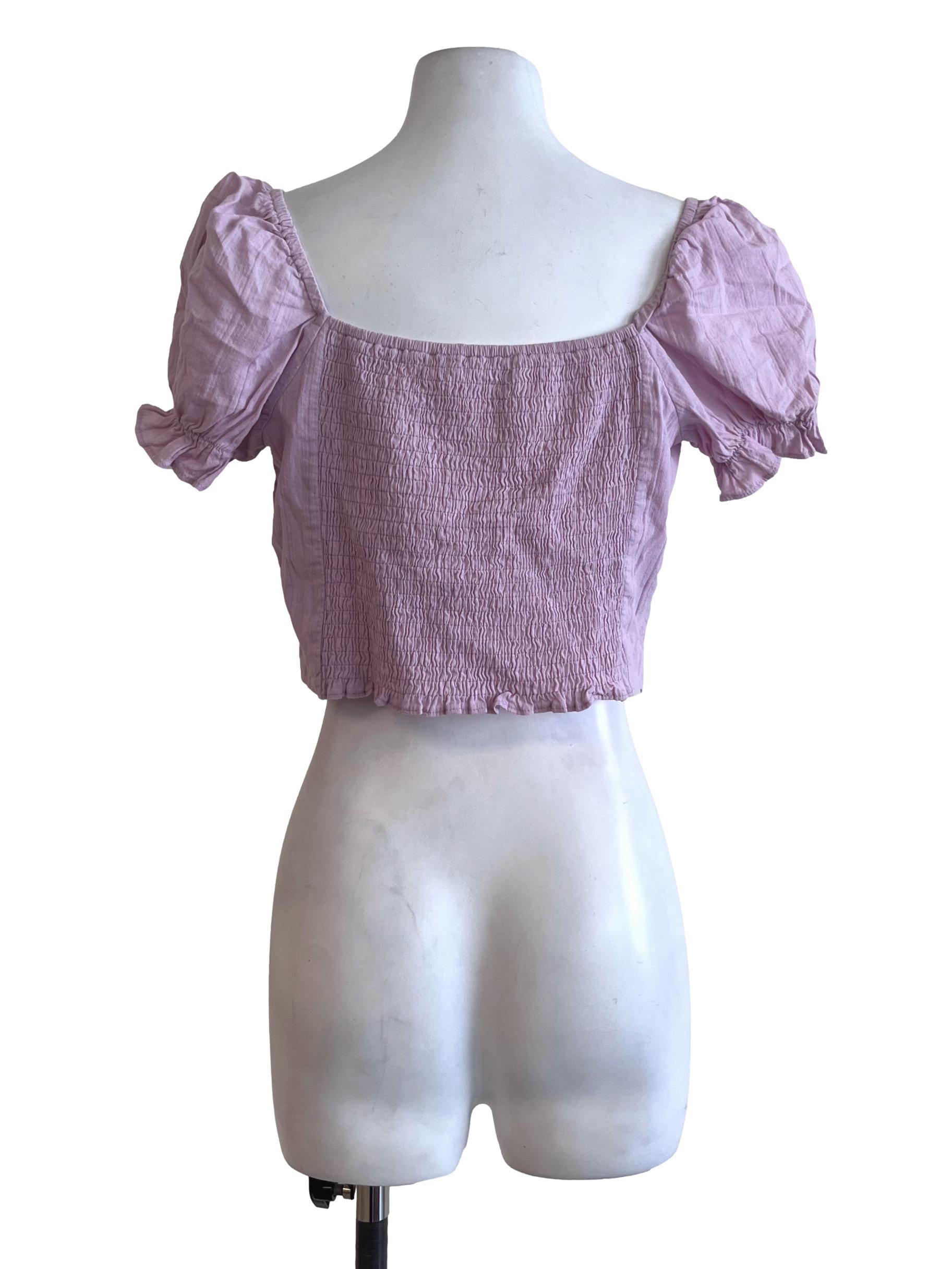 Heather Purple Puff Sleeve Cropped Top