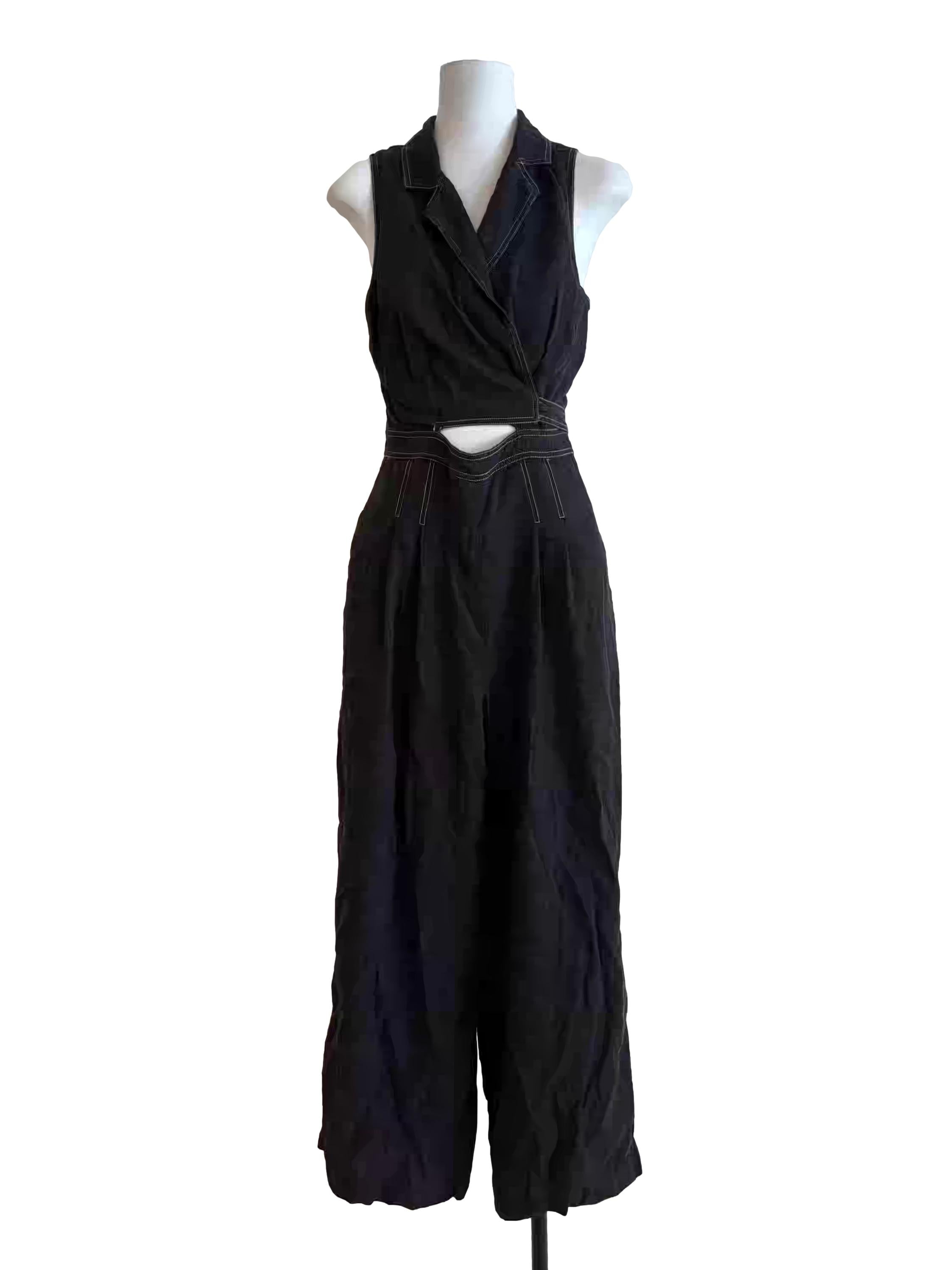 Black Coffee Sleeveless Wrap Jumpsuit
