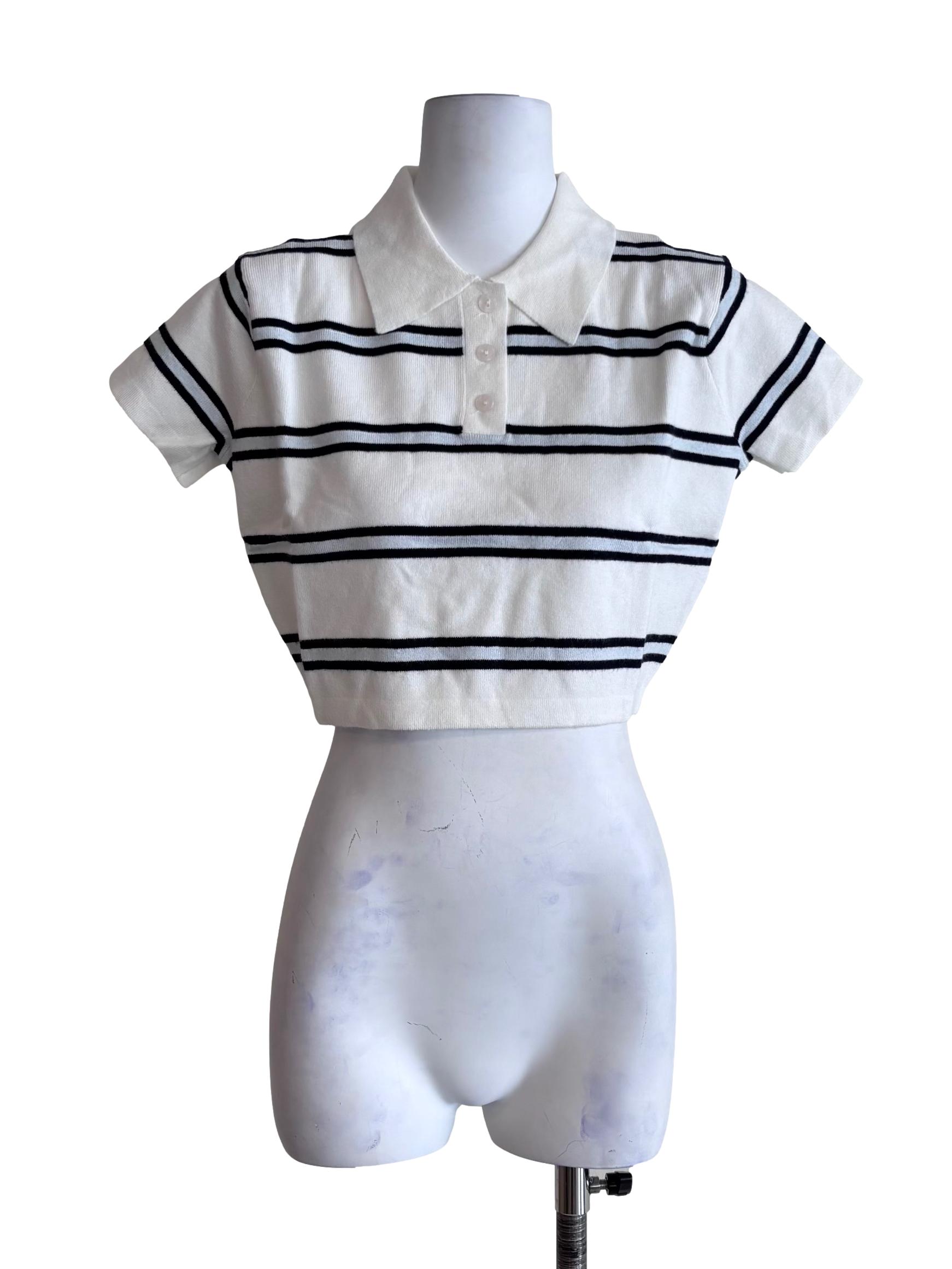 White Archie Knit Polo Tee