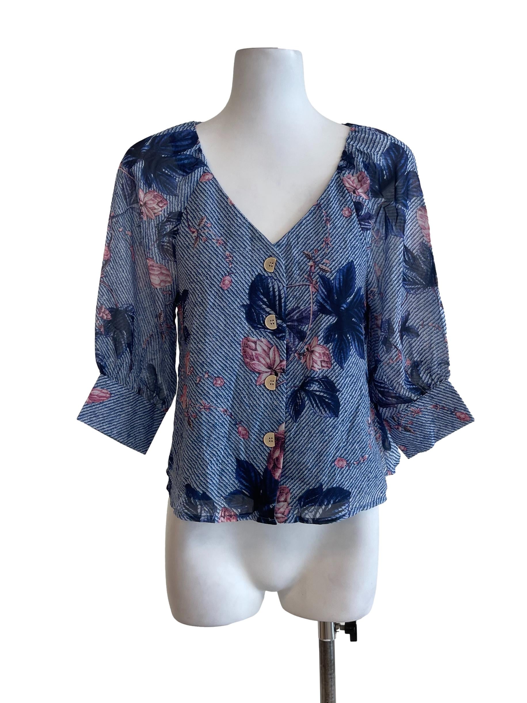 Blue Vintage Floral Blouse