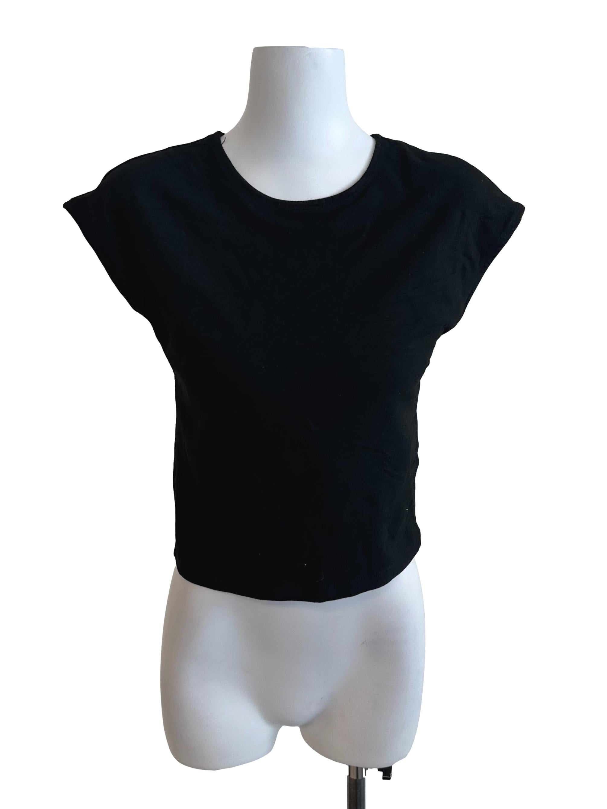 Rich Black Round Neck Casual Top