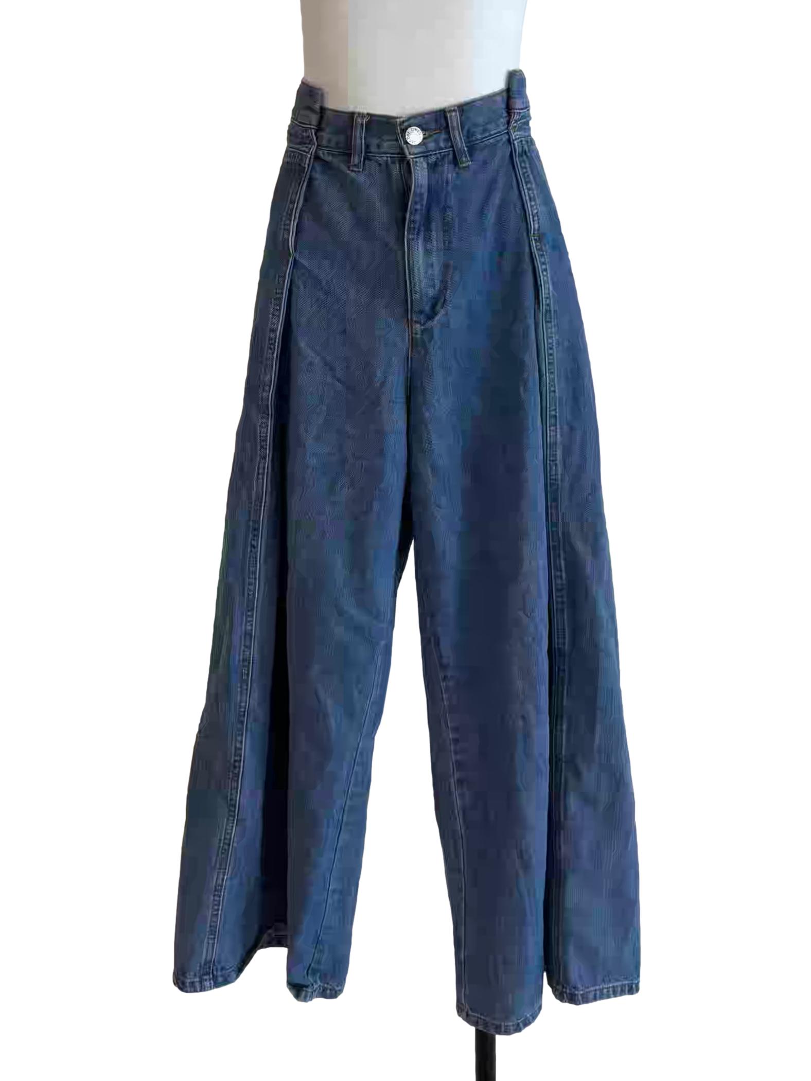 Blue Pleated Wide Leg Jeans