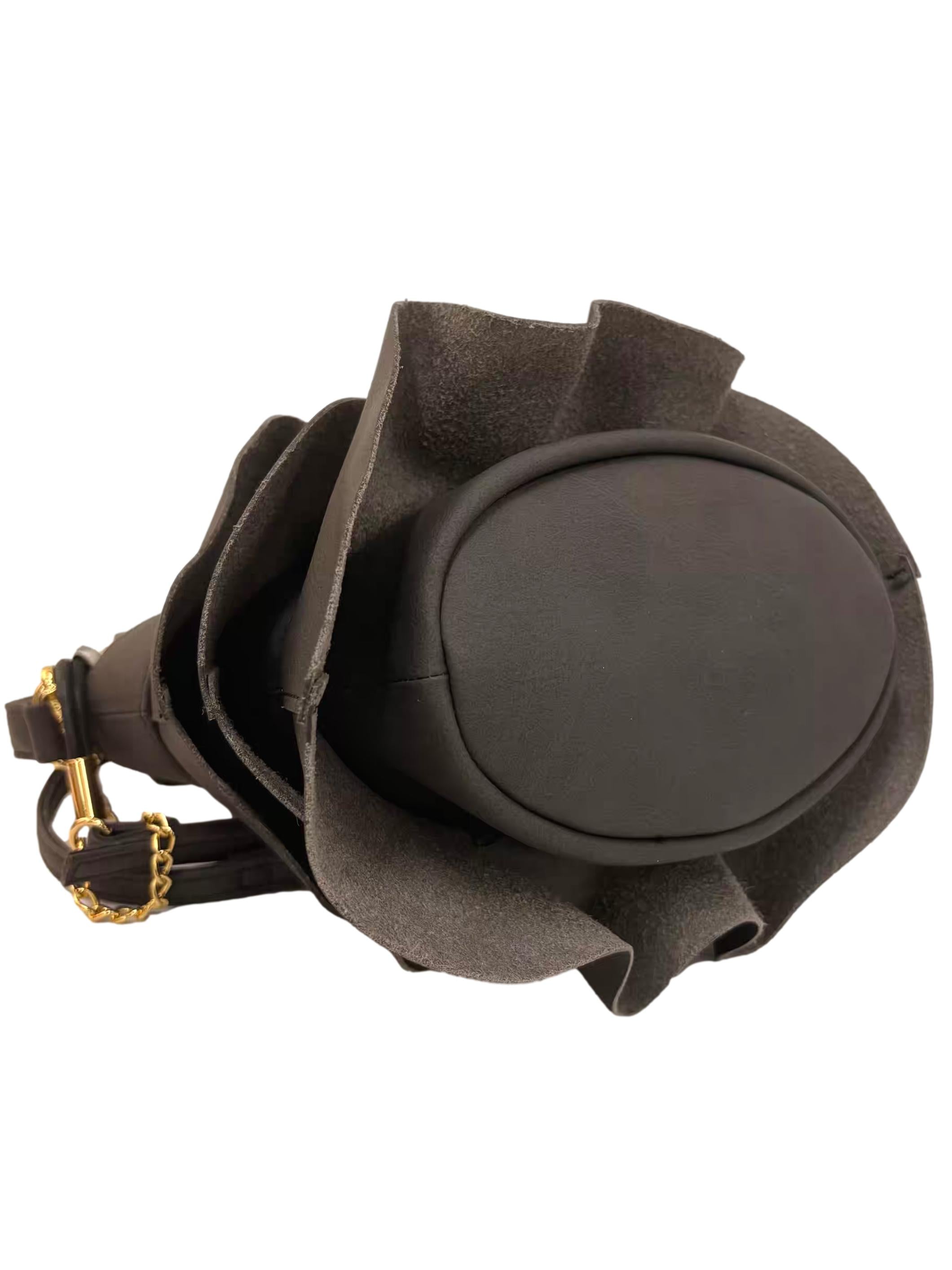 Black Leather Frill Bucket Bag CSN