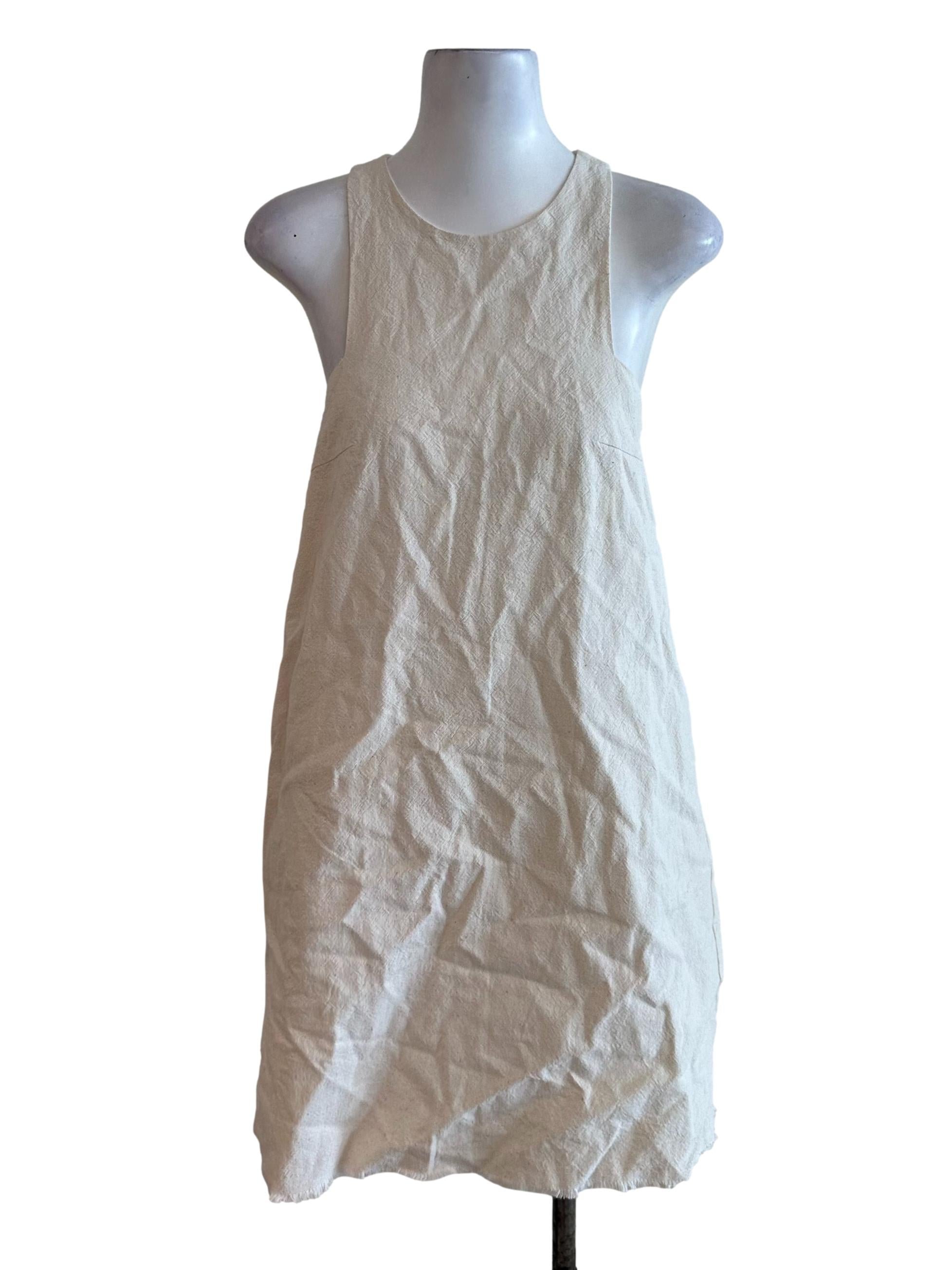 Oat Beige Linen Round Neck Dress OSN