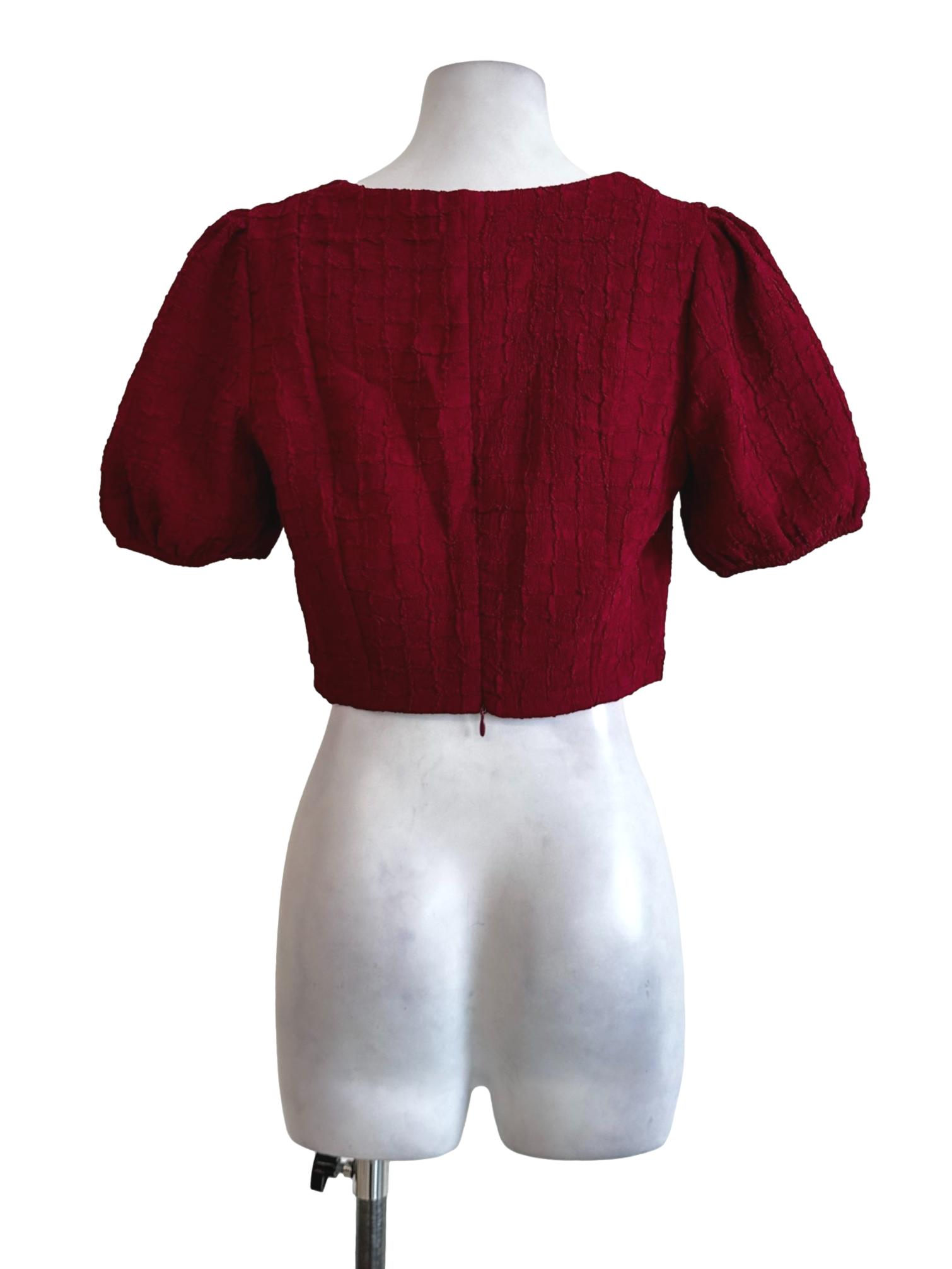 Ruby Red Textured Pattern Crop Top