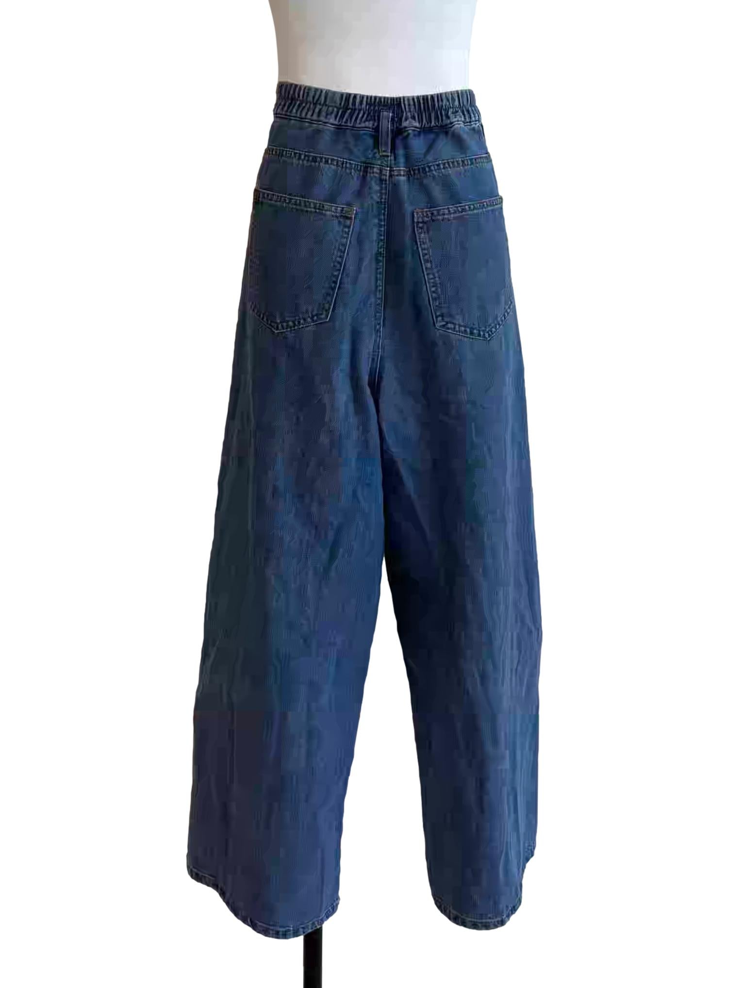 Blue Pleated Wide Leg Jeans