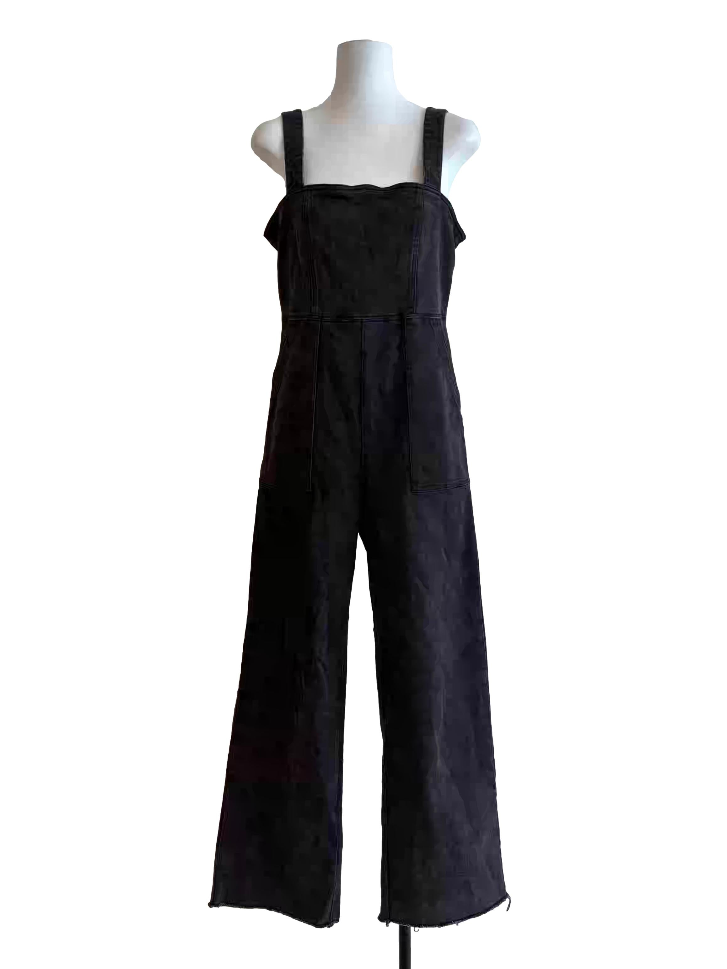 Jet Black Apron Neck Denim Jumpsuit