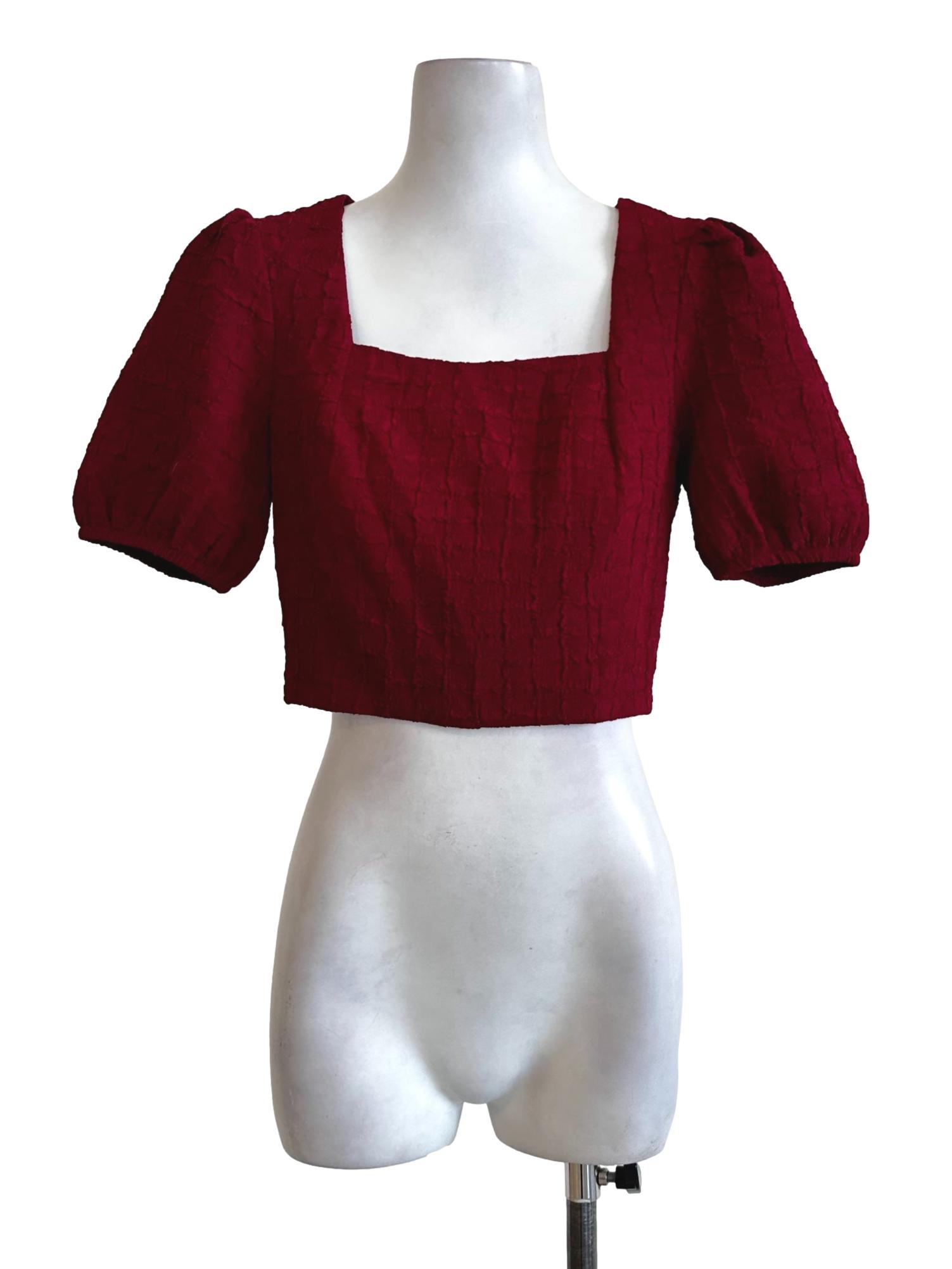 Ruby Red Textured Pattern Crop Top