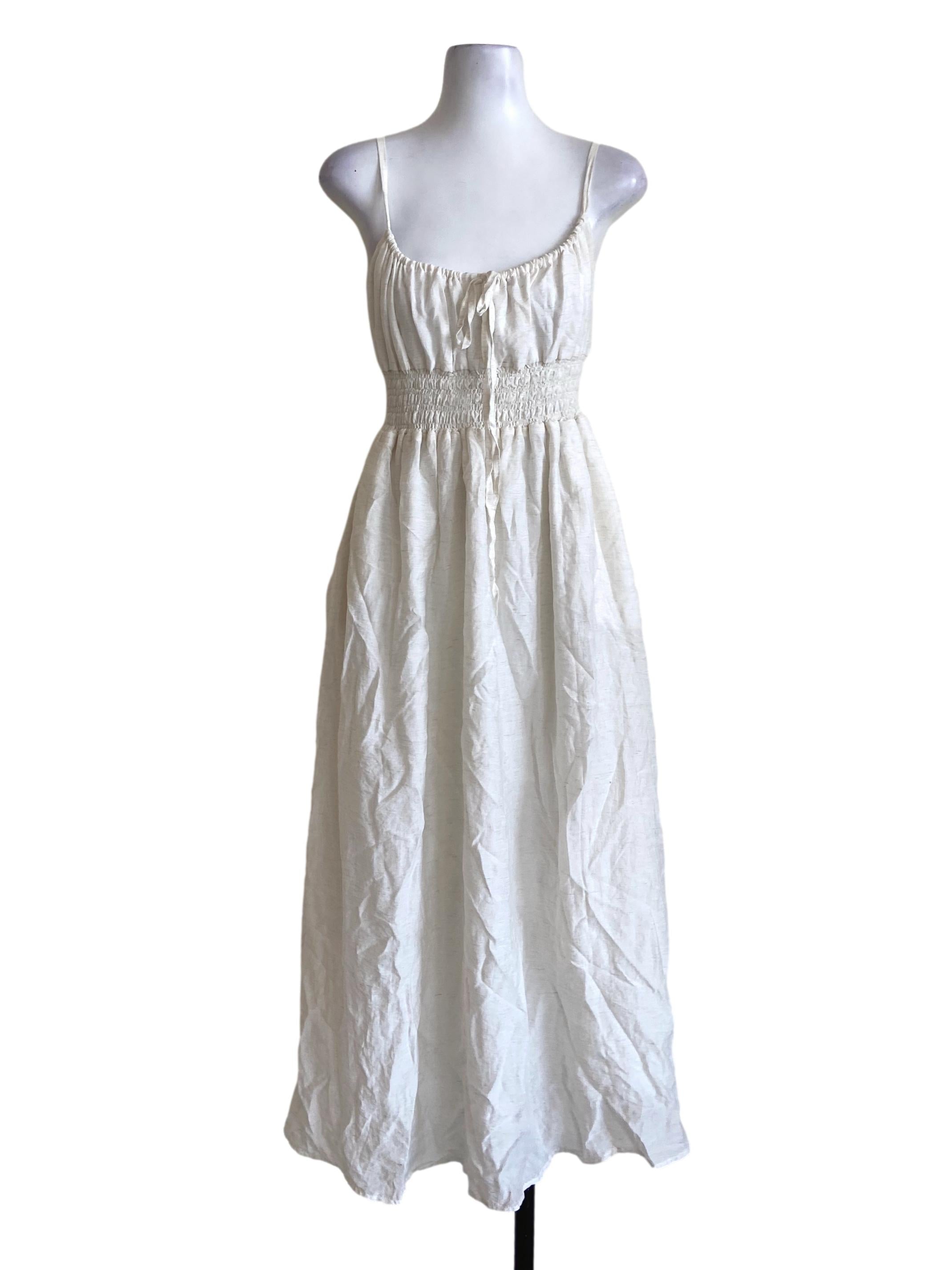 White Spaghetti Straps Pegged Waist Empire Dress