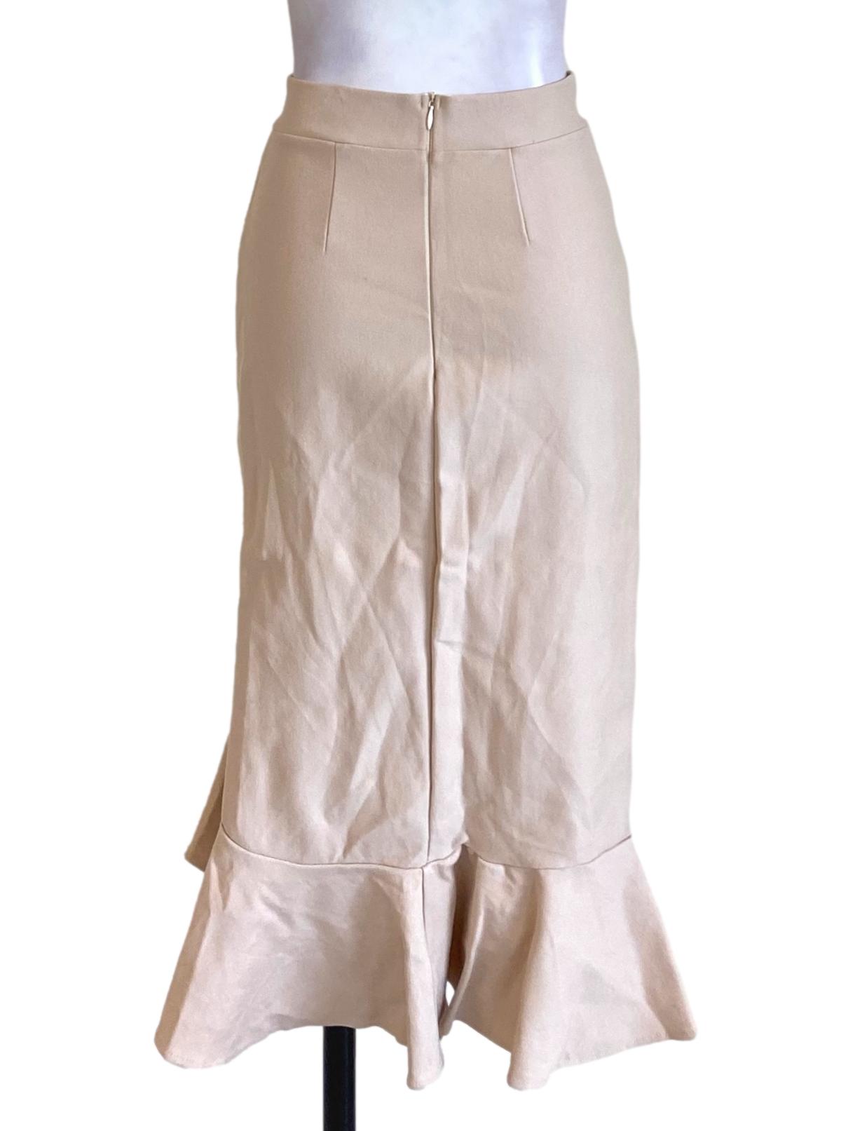 Beige Brown Ruffle End Pencil Slit Skirt