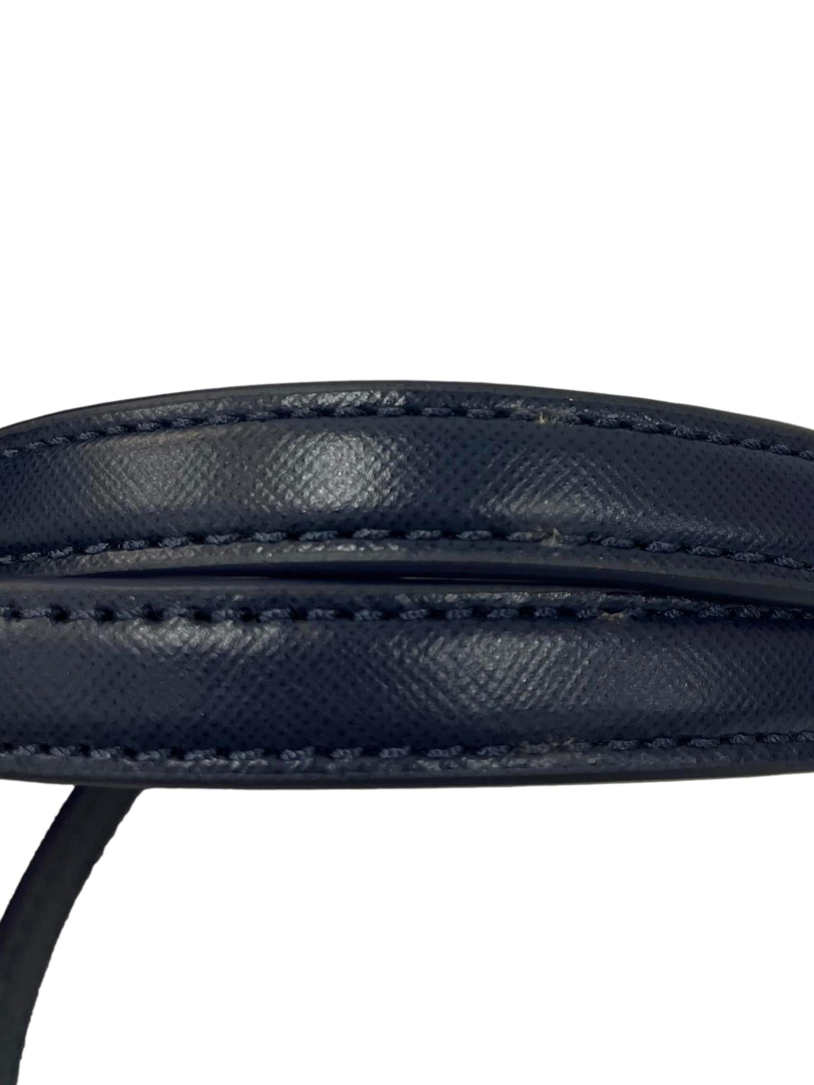 Blue Leather Floral Perforated Shoulder Bag