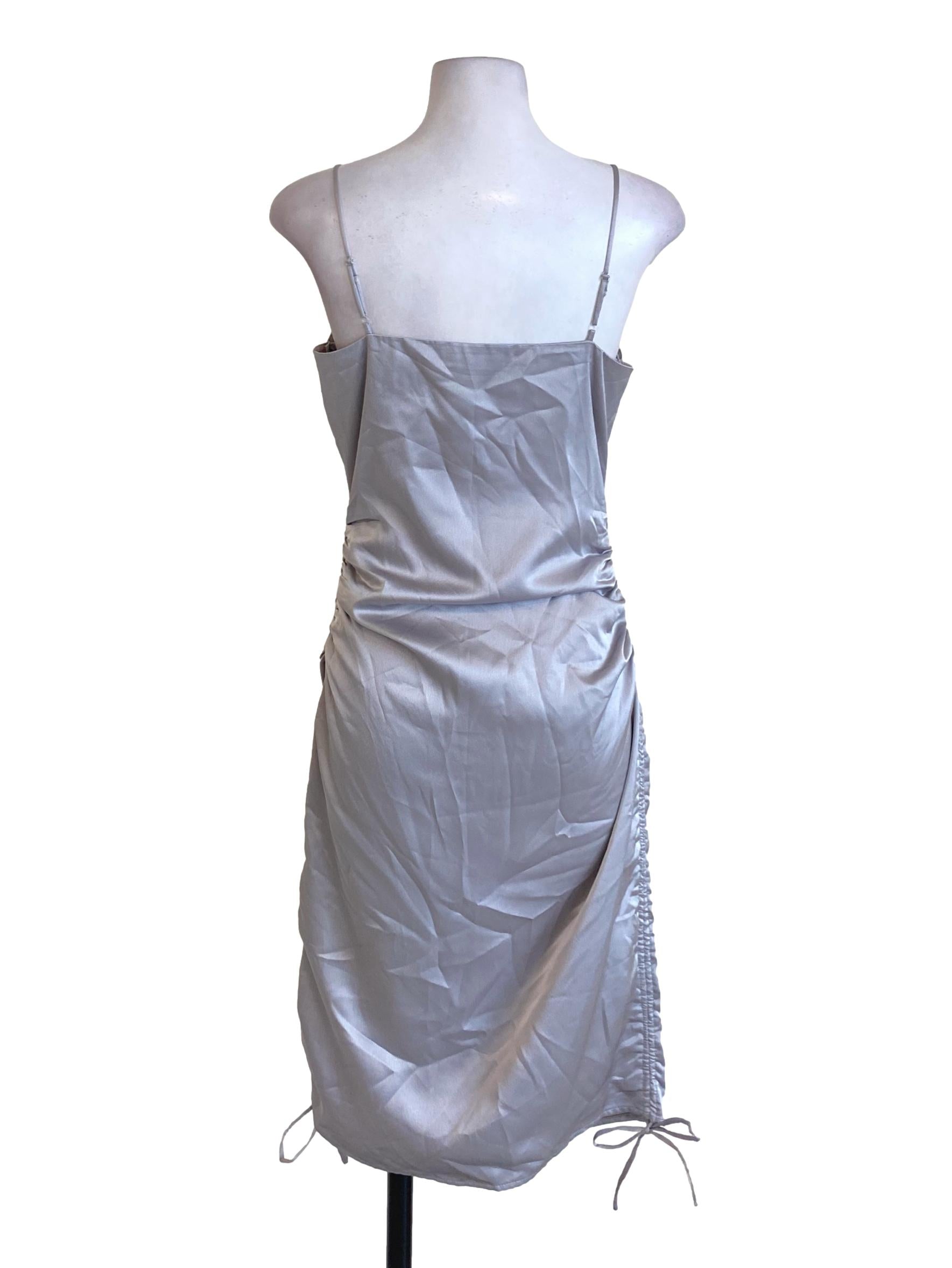 Coin Grey Spaghetti Strap Wrapped Bodycon Dress