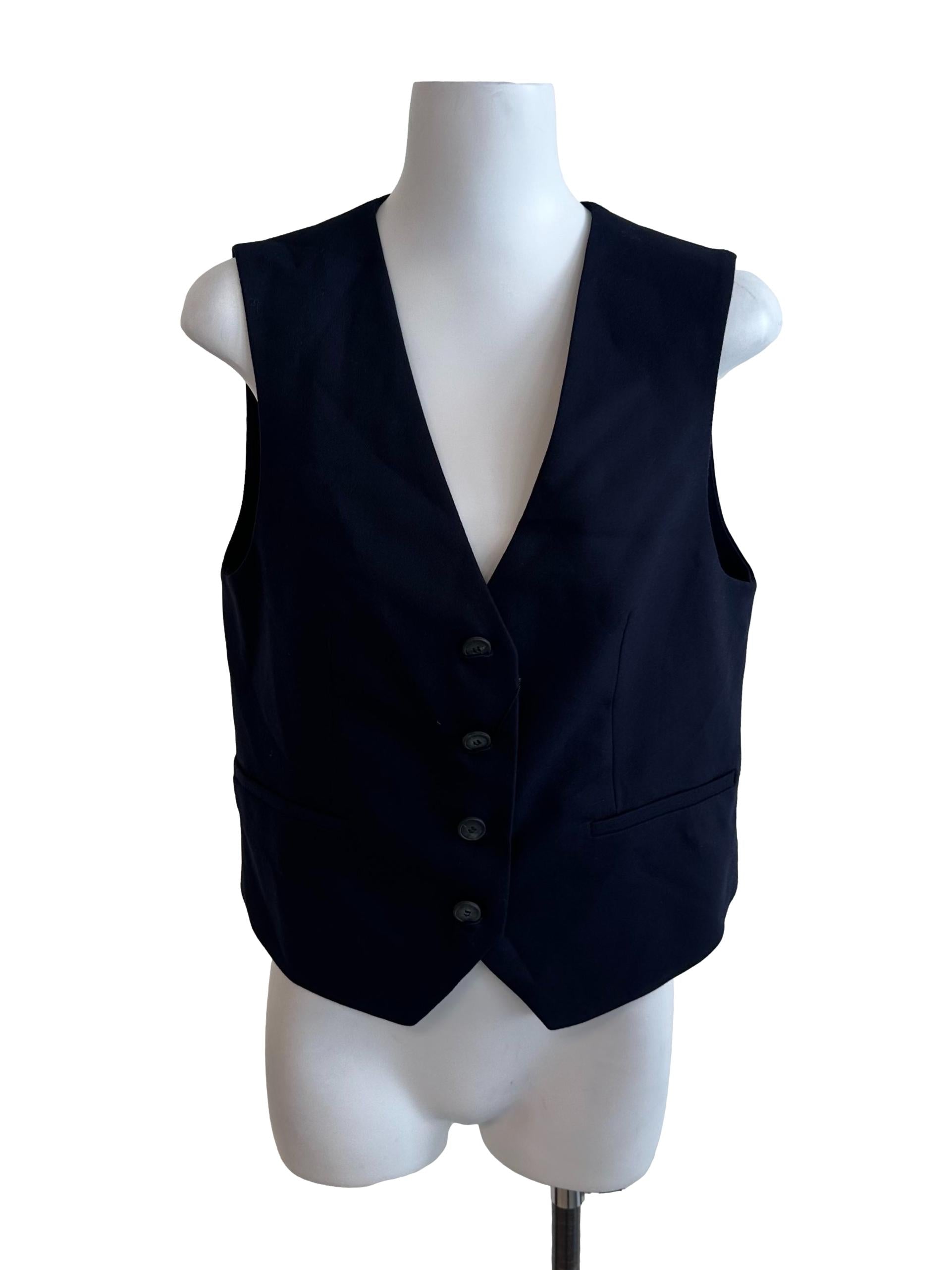Midnight Blue V Neck Button Vest