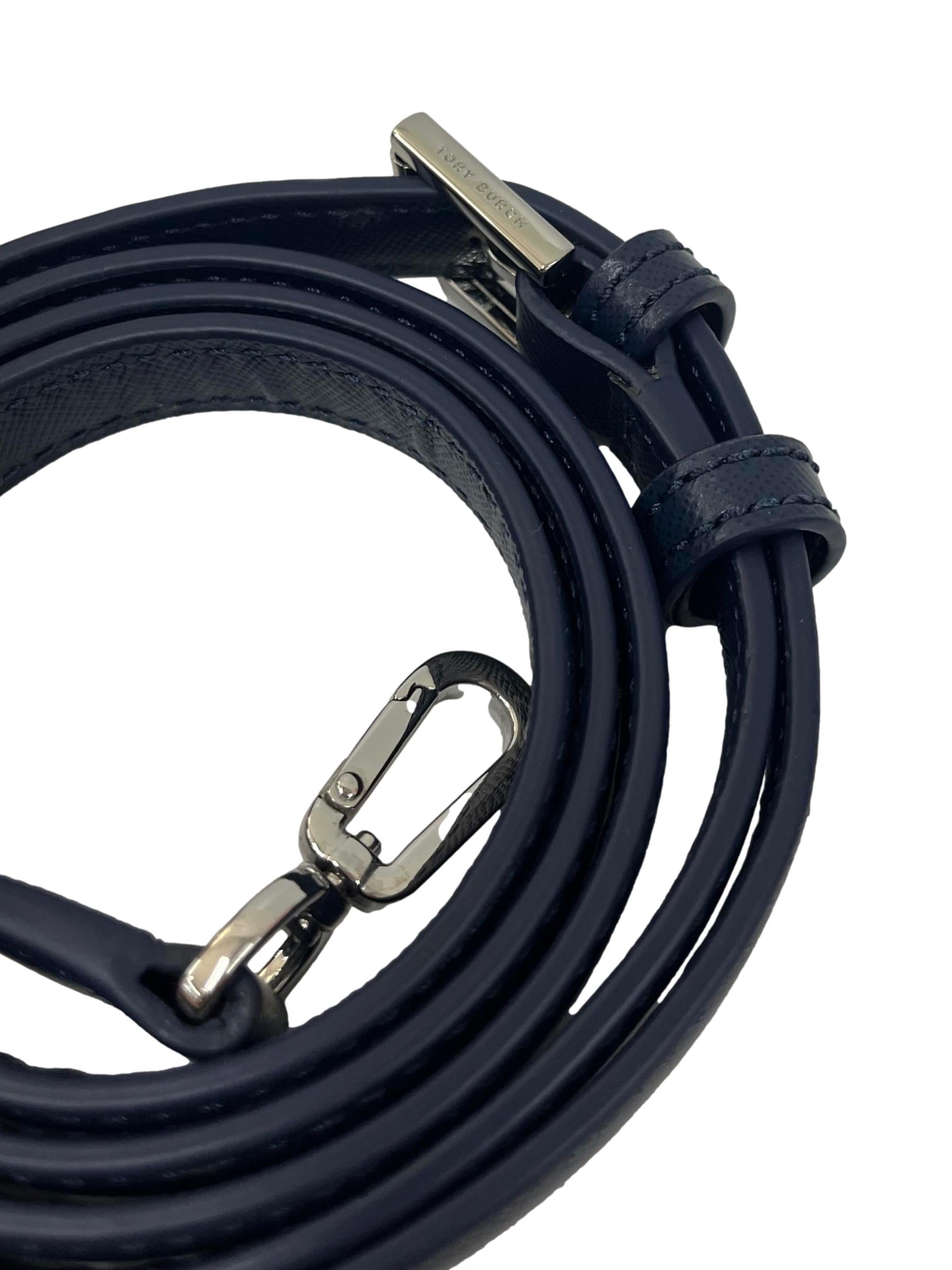 Blue Leather Floral Perforated Shoulder Bag