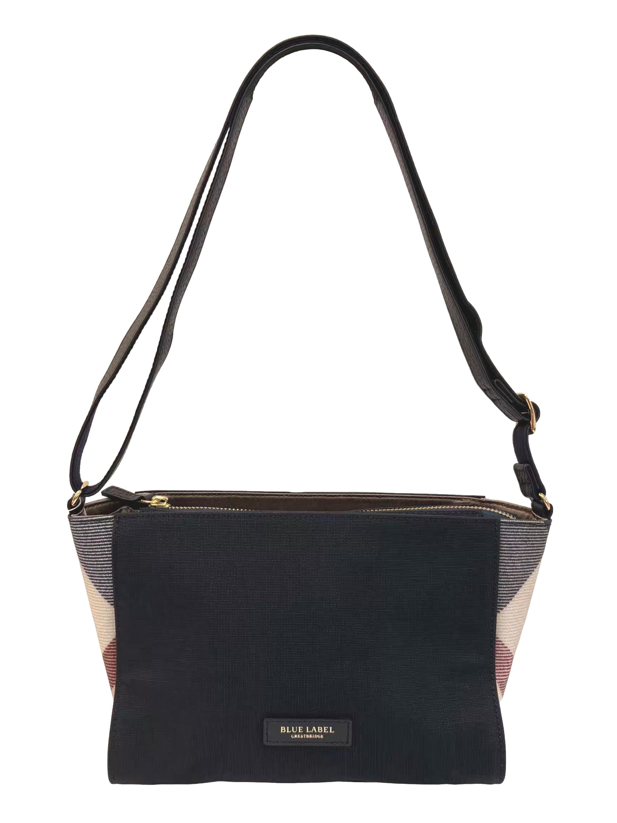 Navy Blue Leather Check Mini Shoulder Bag CSN
