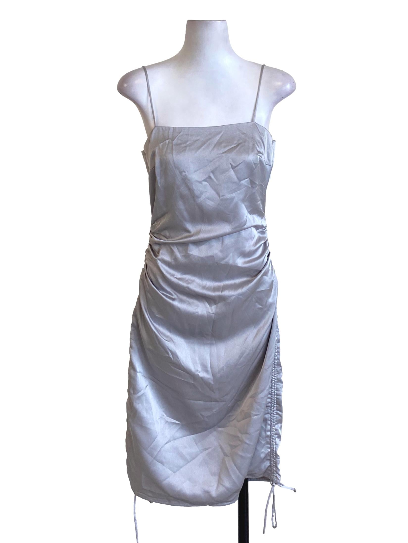 Coin Grey Spaghetti Strap Wrapped Bodycon Dress