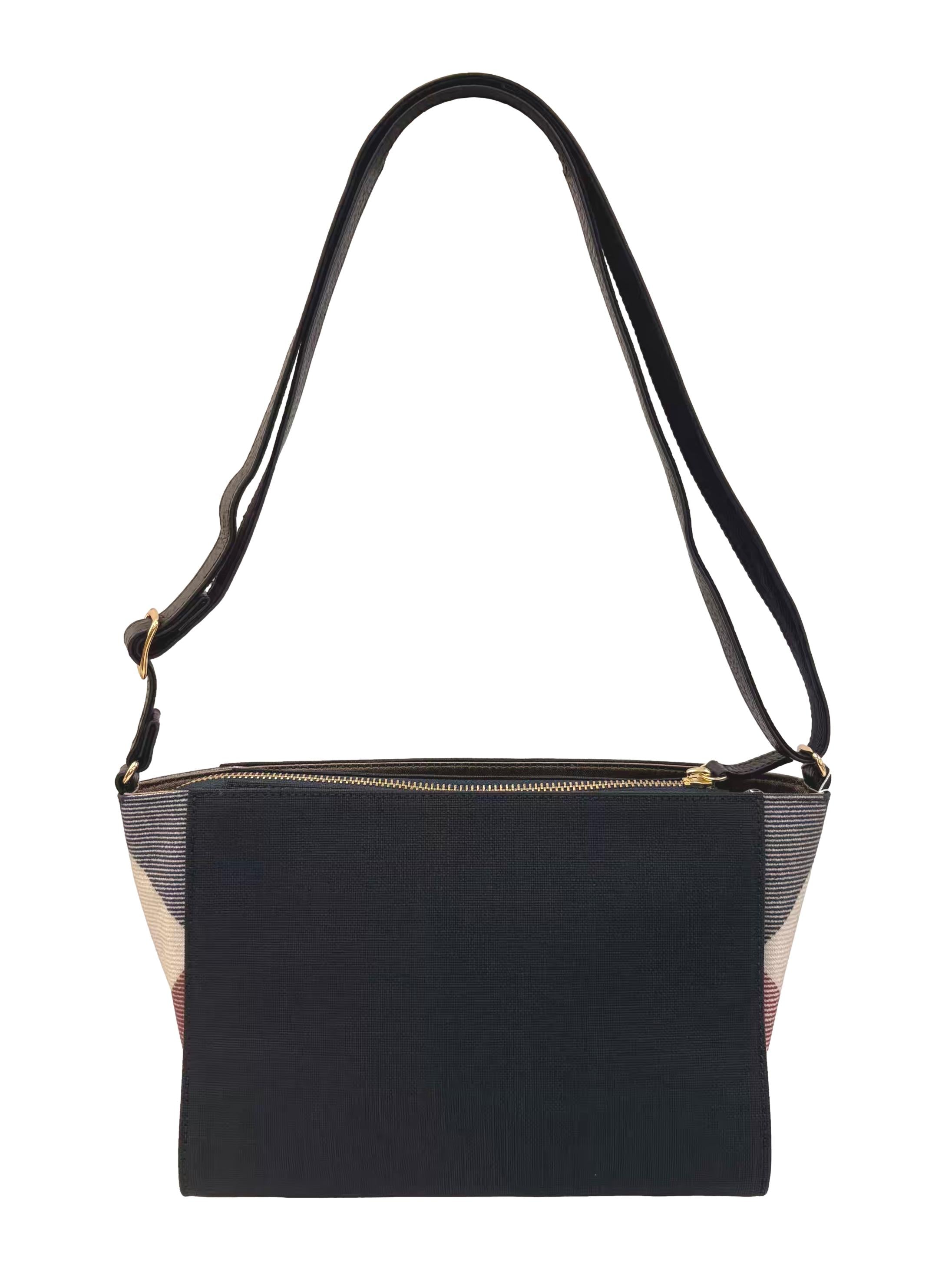 Navy Blue Leather Check Mini Shoulder Bag CSN