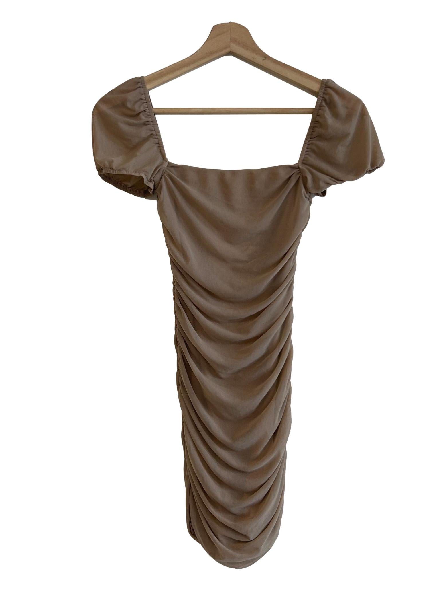 Nude Ruched Mini Dress