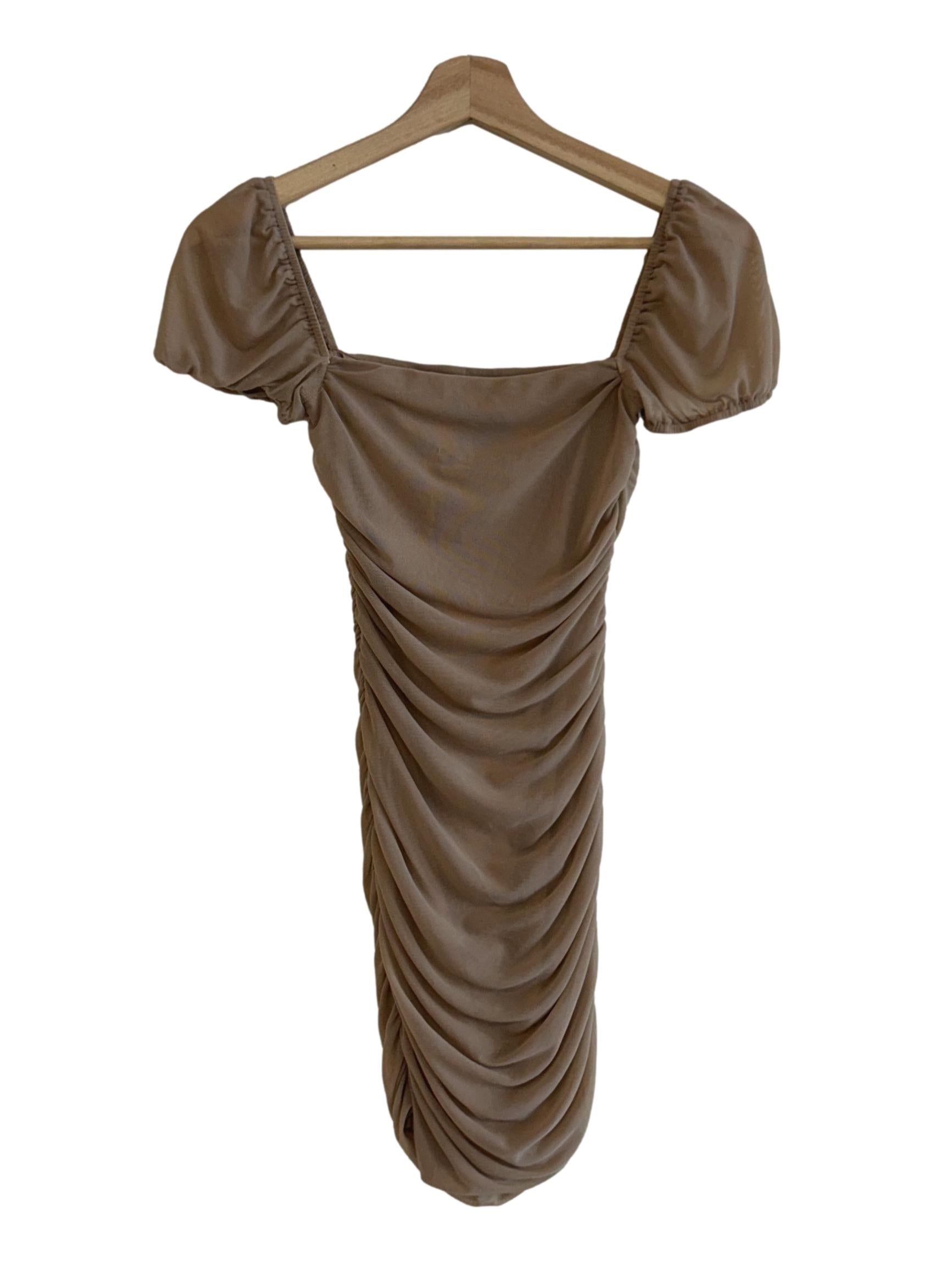 Nude Ruched Mini Dress