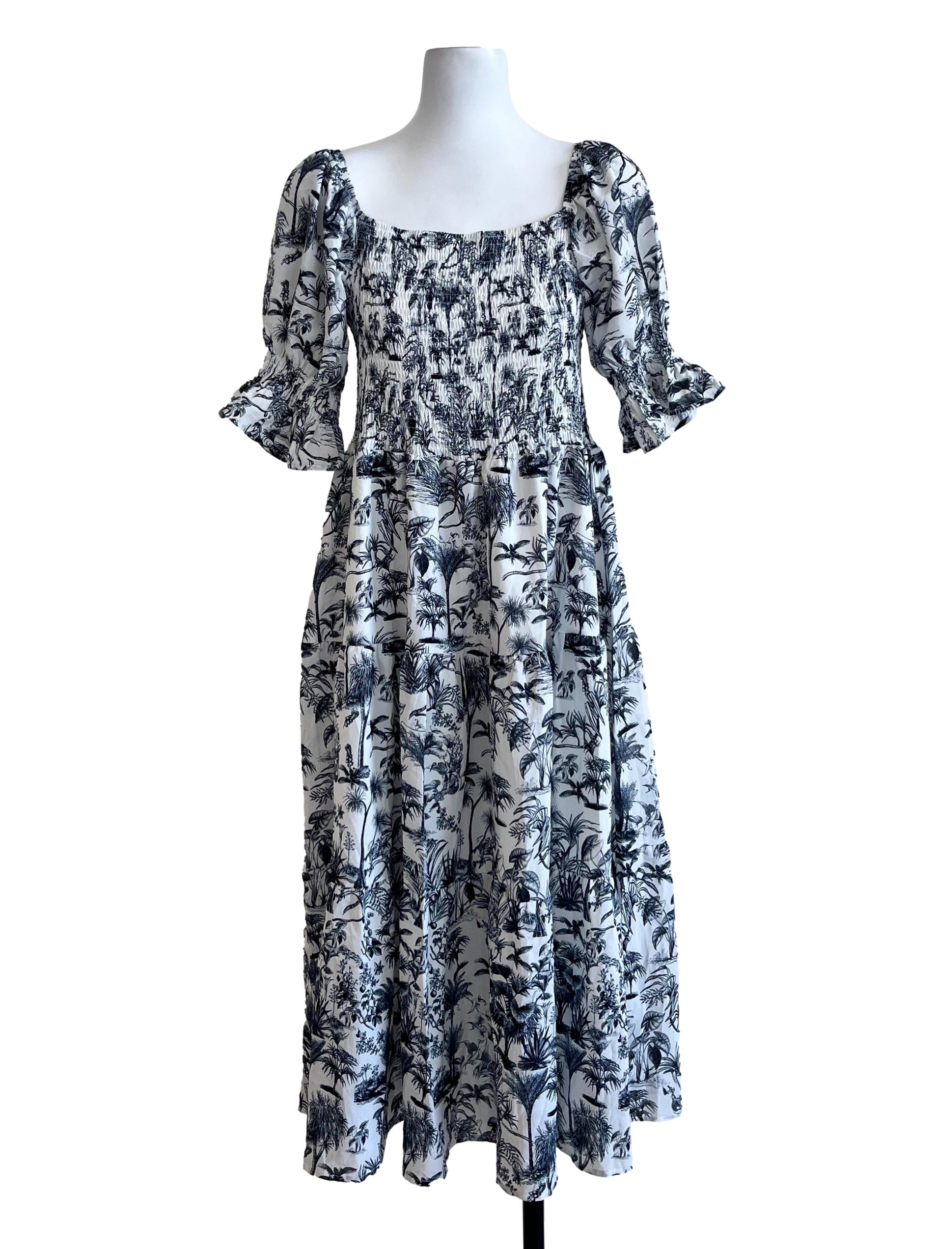 White Floral Smocked Dress
