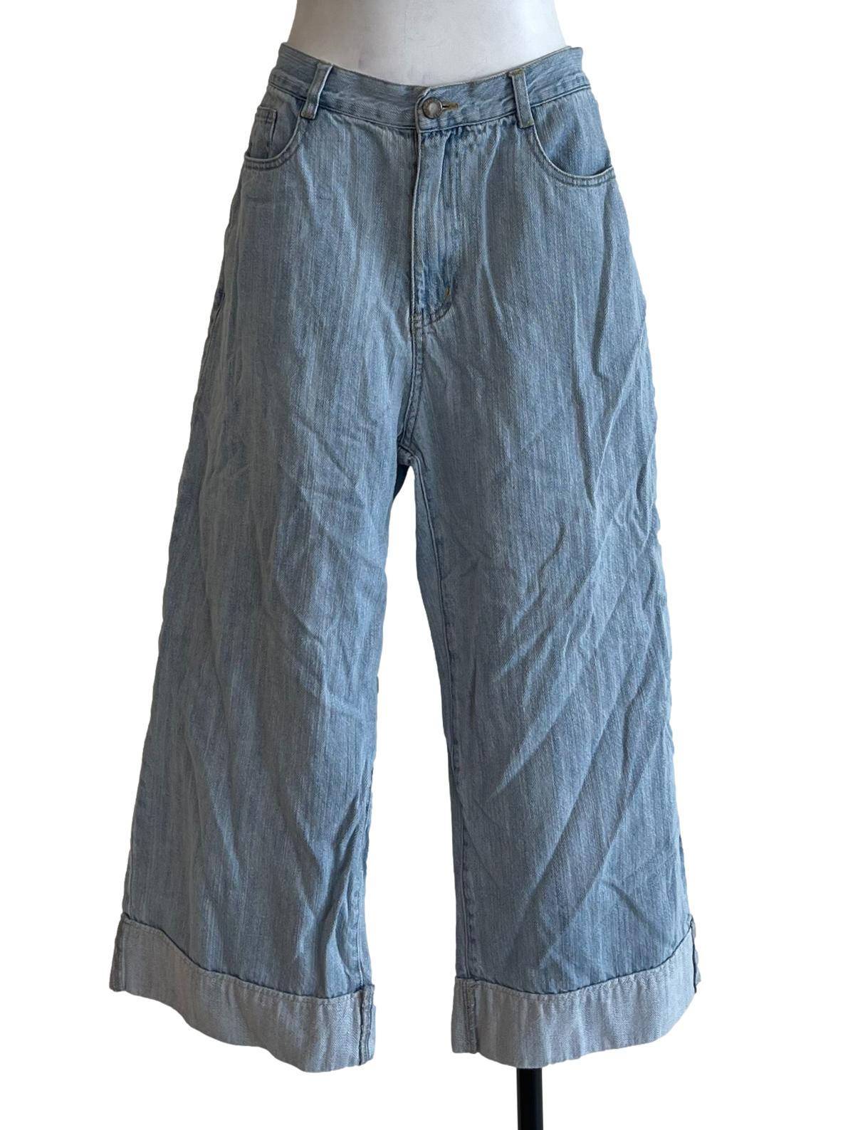 Stone Blue Cropped Wide-Leg Jeans