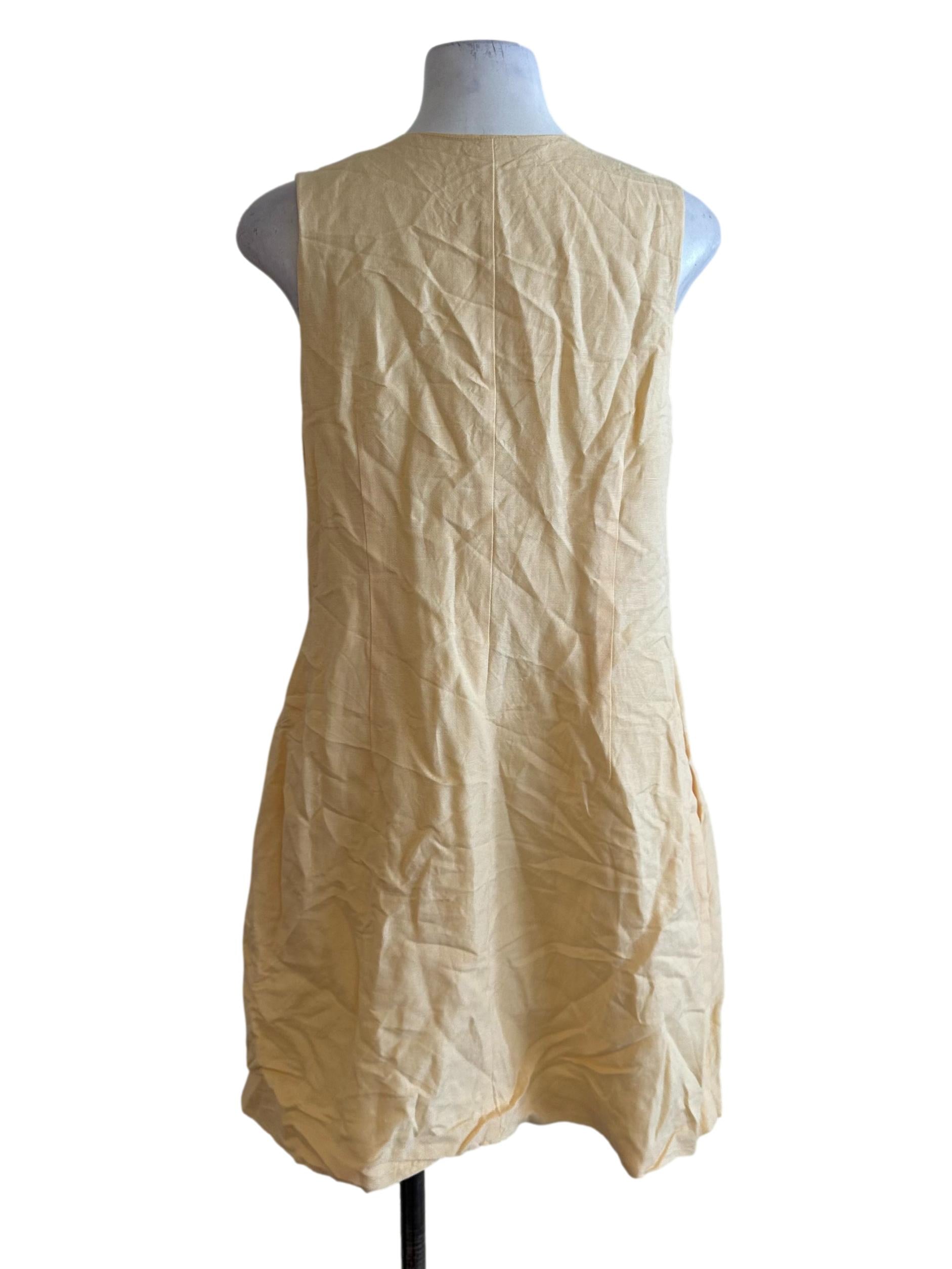 Butter Yellow Button Round Neck Dress OSN