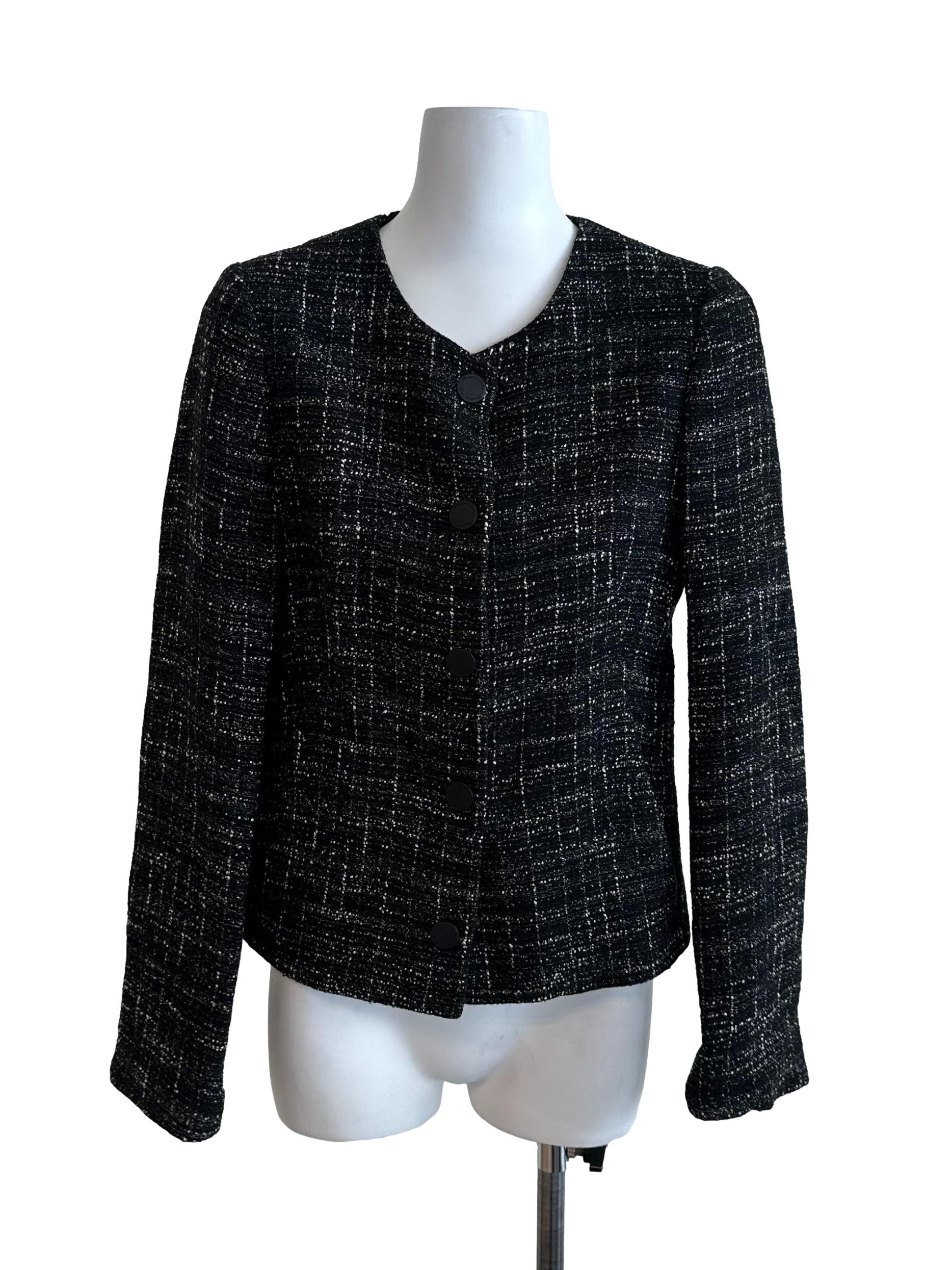 Onyx Black Tweed Textured Button Jacket