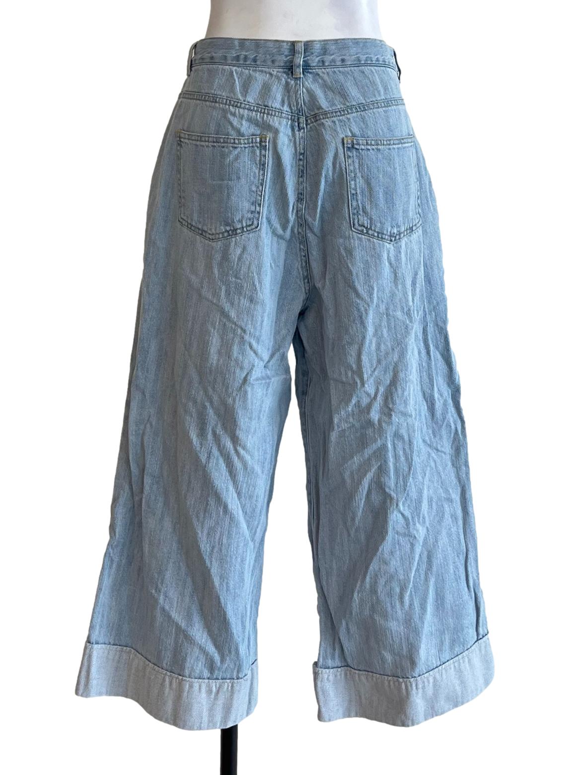 Stone Blue Cropped Wide-Leg Jeans