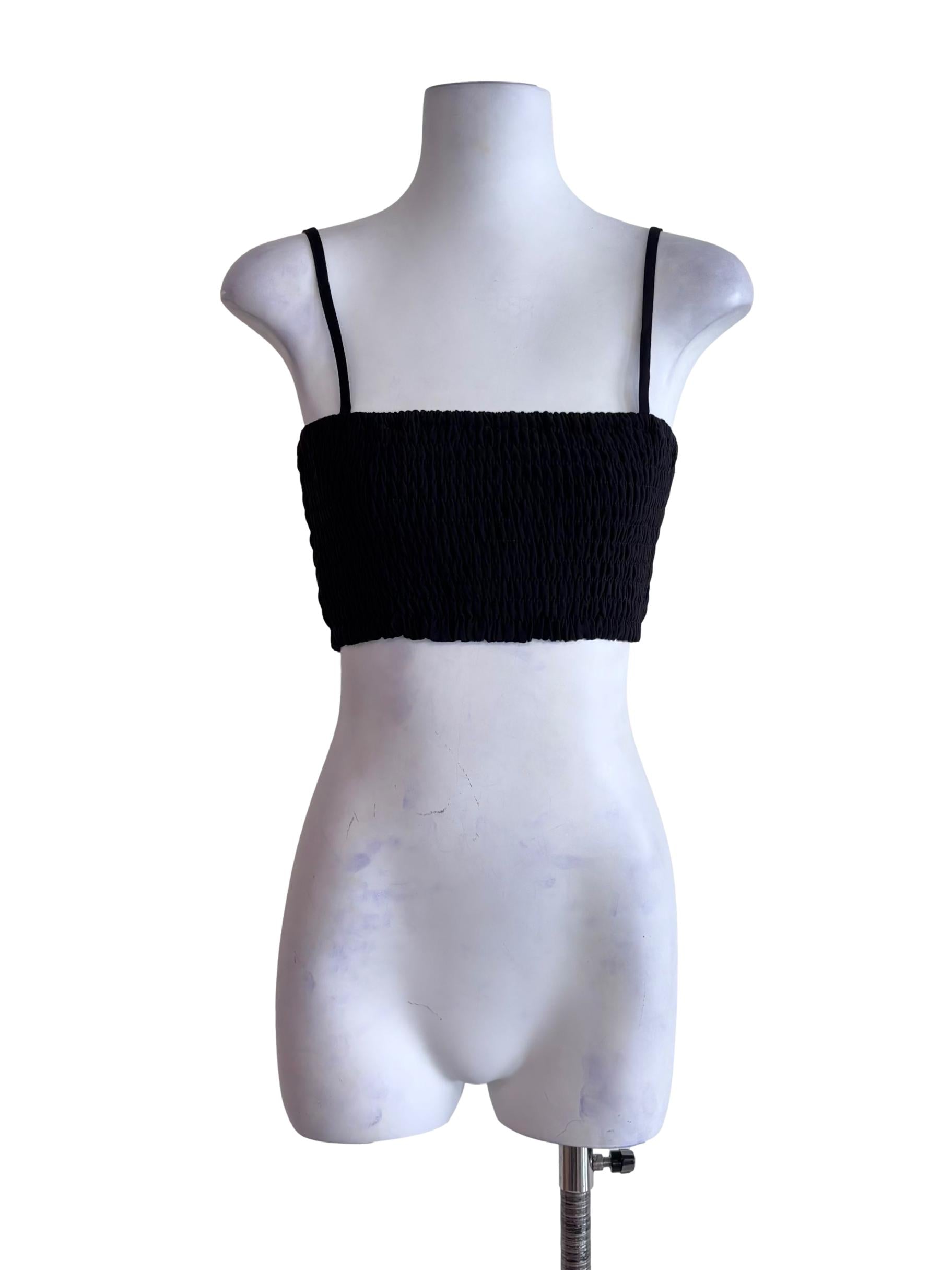 Black Kaci Smocked Crop Top