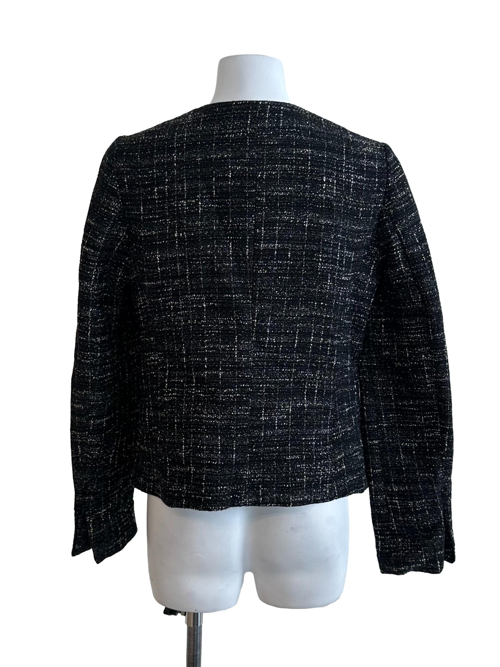 Onyx Black Tweed Textured Button Jacket