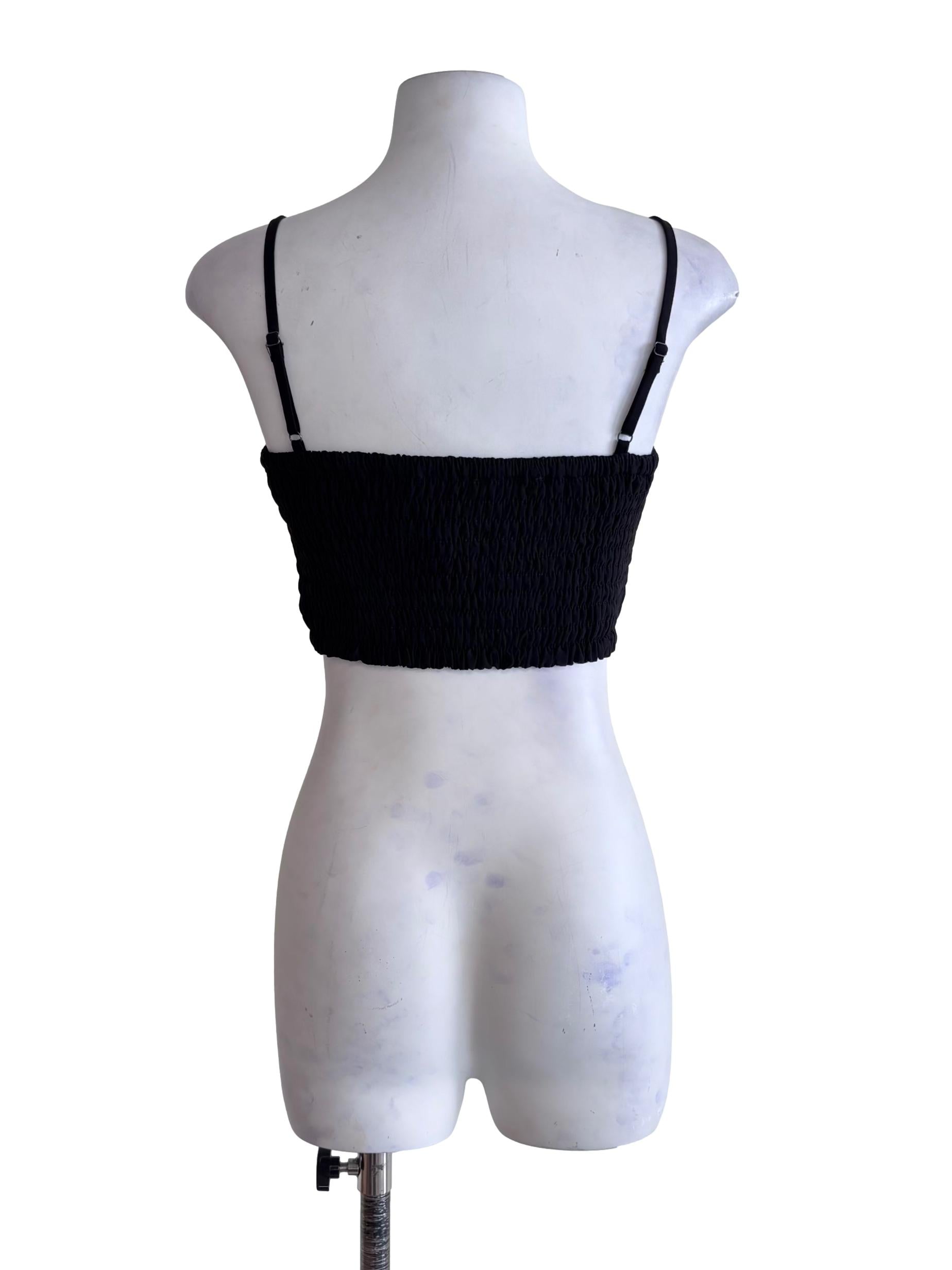Black Kaci Smocked Crop Top