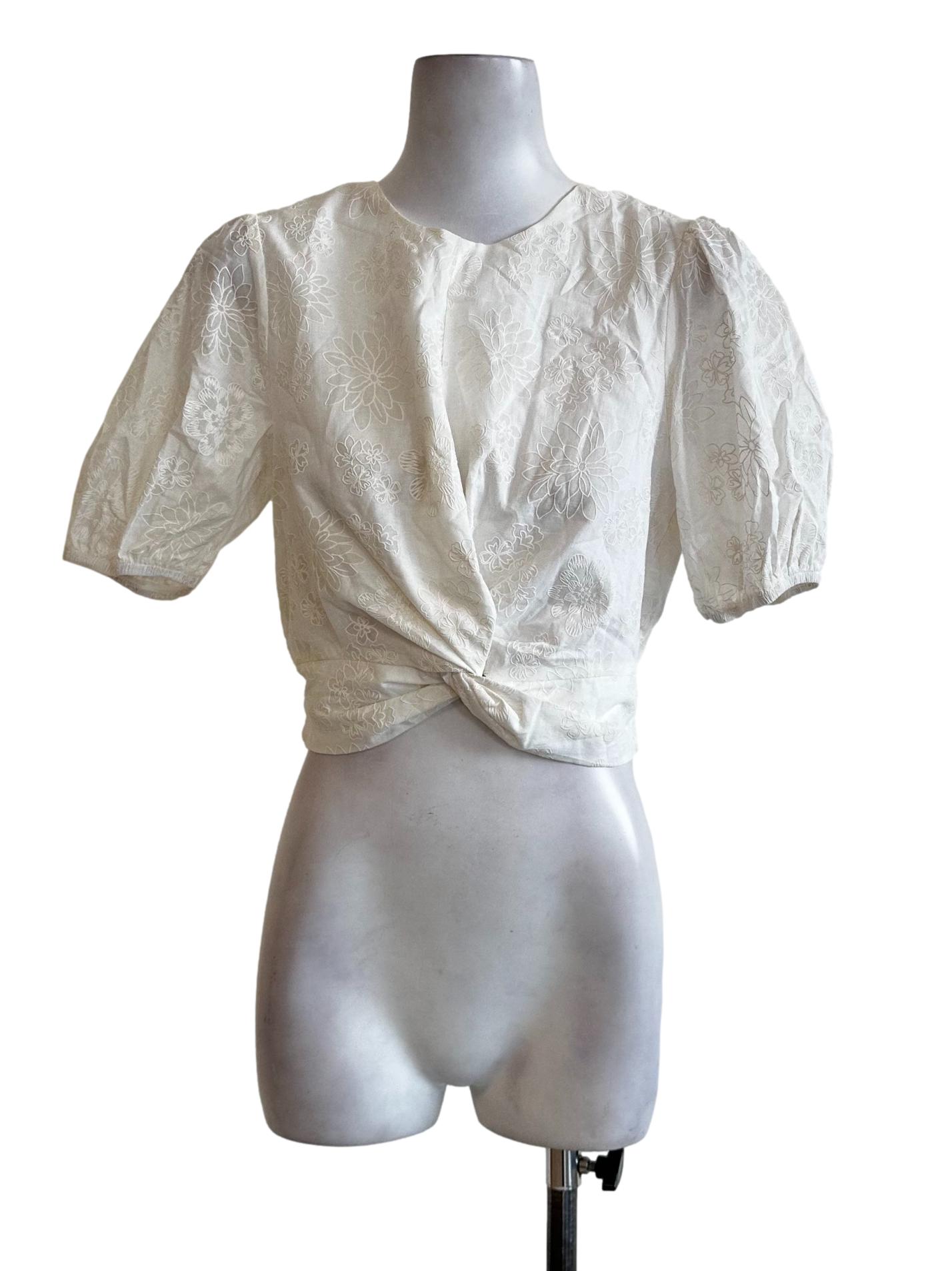 White Embroidered Pattern Top