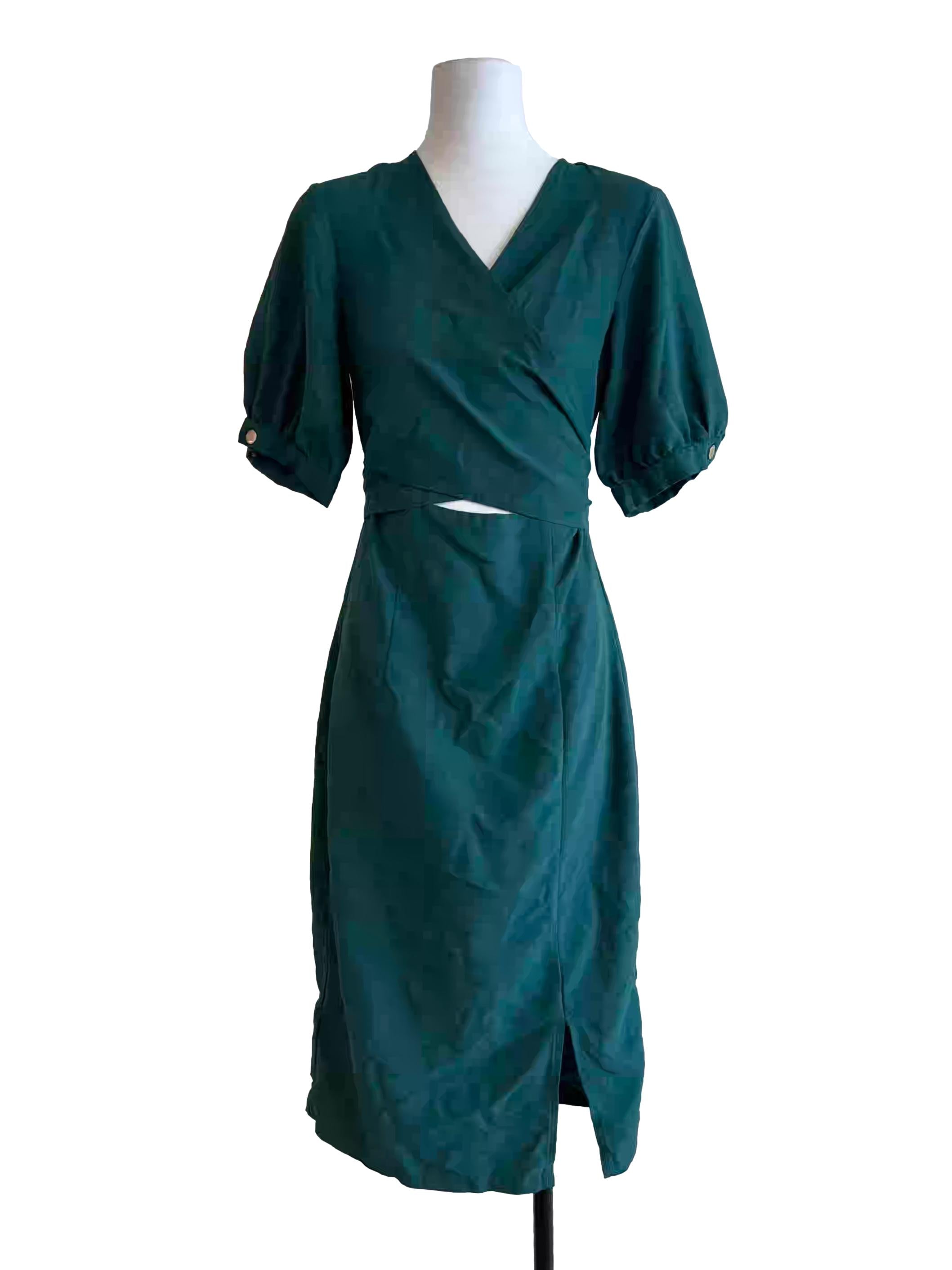 Pine Green Wrap Top Sheath Dress