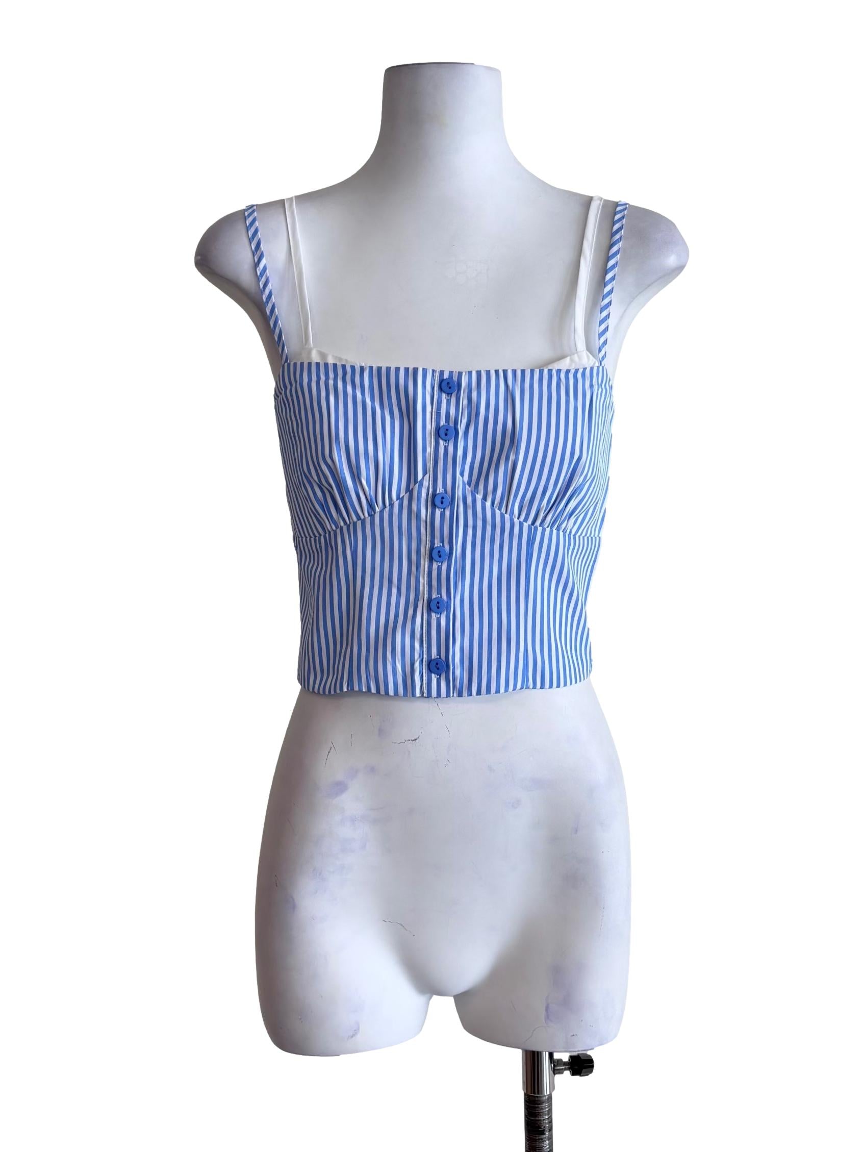 Blue Kennedy Bustier Button Top